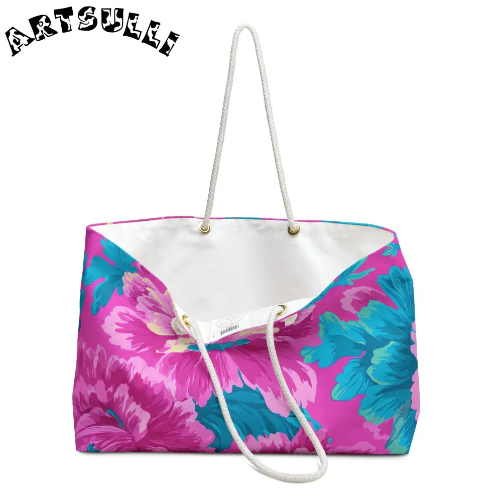 80s Dreamscape Floral Oversized Weekender Tote, Artsulli - Art is Long, Life is Short, Bags, , , , , , , 