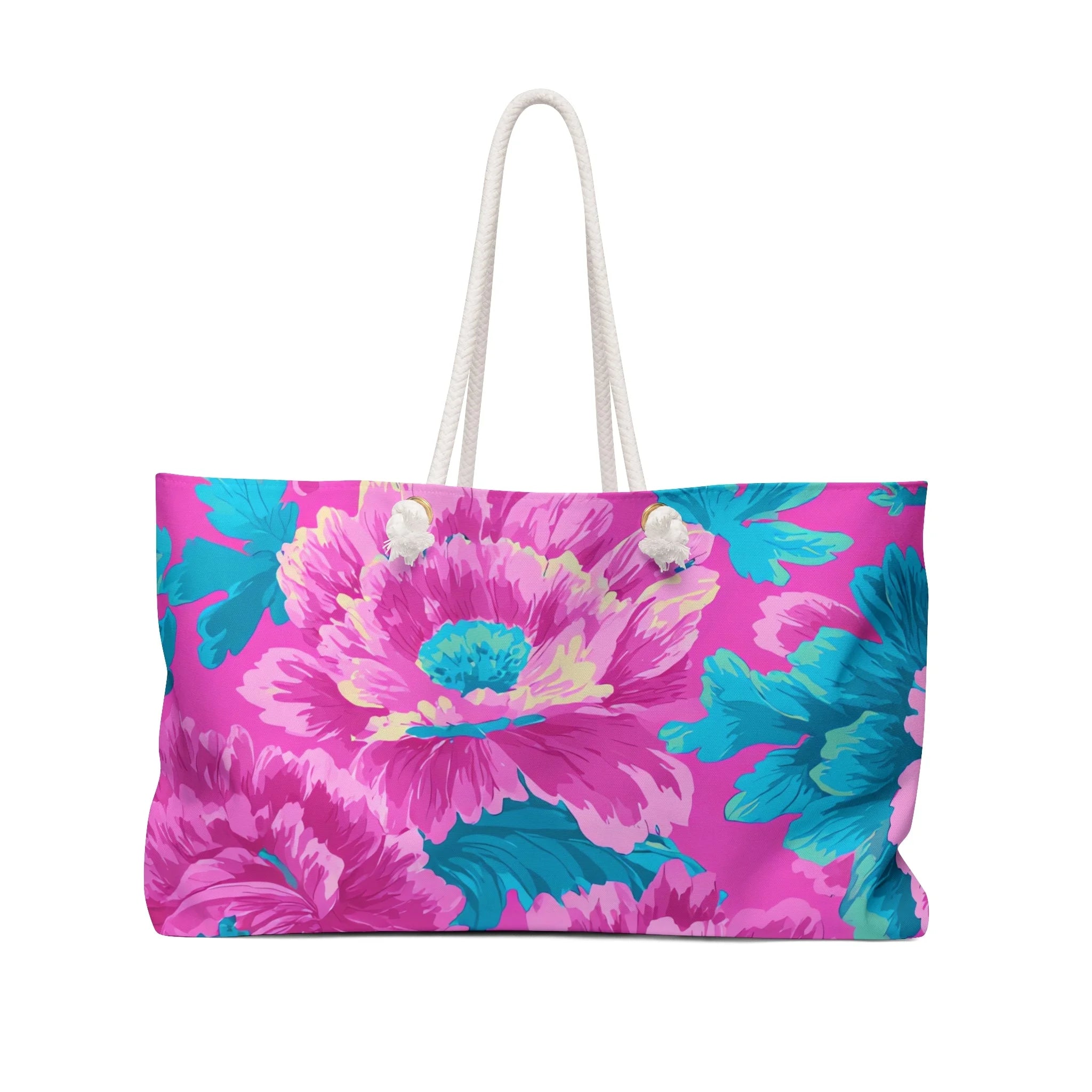 80s Dreamscape Floral Oversized Weekender Tote, Artsulli - Art is Long, Life is Short, Bags, Size, 24" × 13", , , , , 14462732662638849478