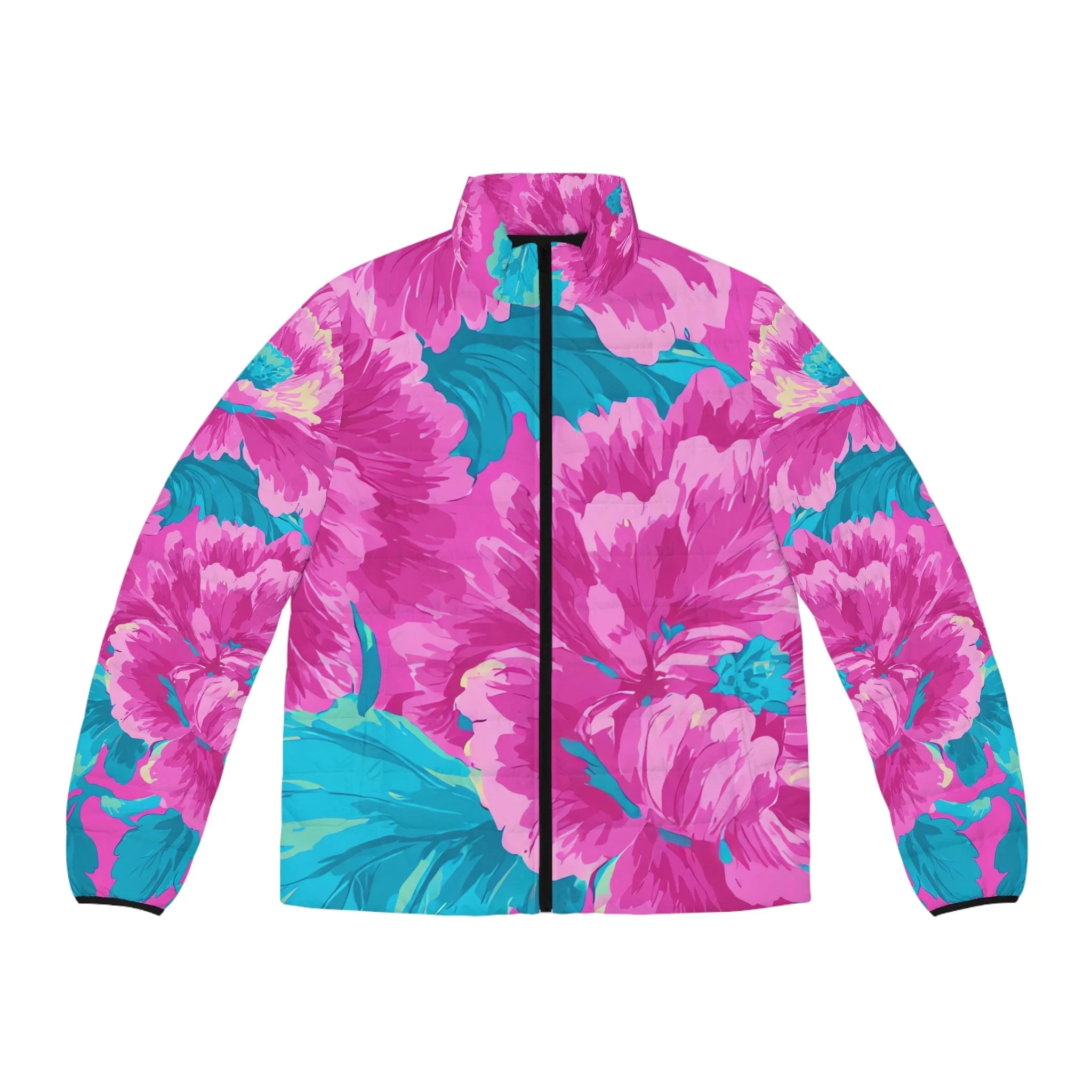 80s Dreamscape Floral Puffer Jacket, Artsulli - Art is Long, Life is Short, All Over Prints, Size, S, Color, Black zipper, , , 34796266644466495432
