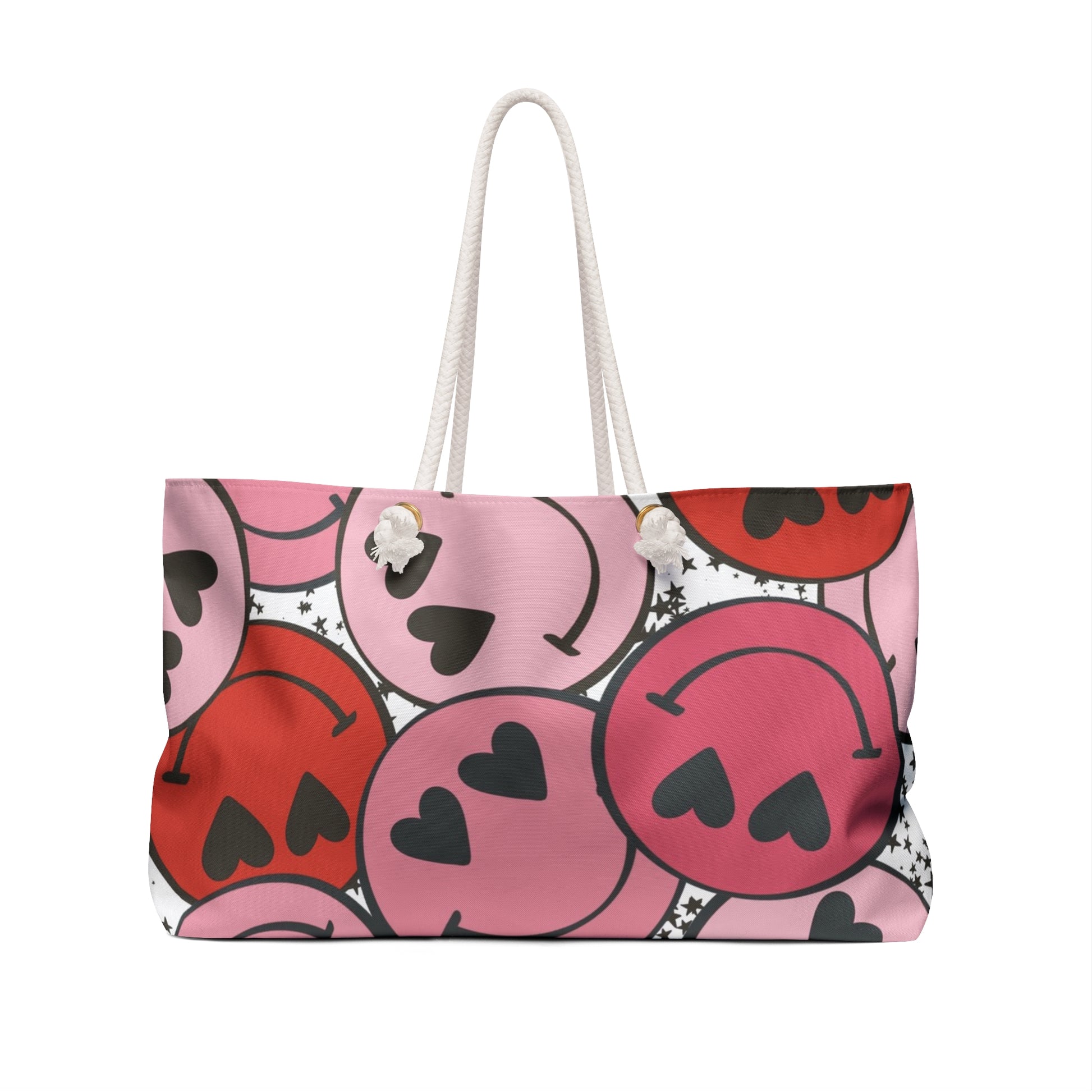 Smiley Face x Heart Eyes Pink and Red Weekender Bag, Artsulli - Art is Long, Life is Short, Bags, , , , , , , 