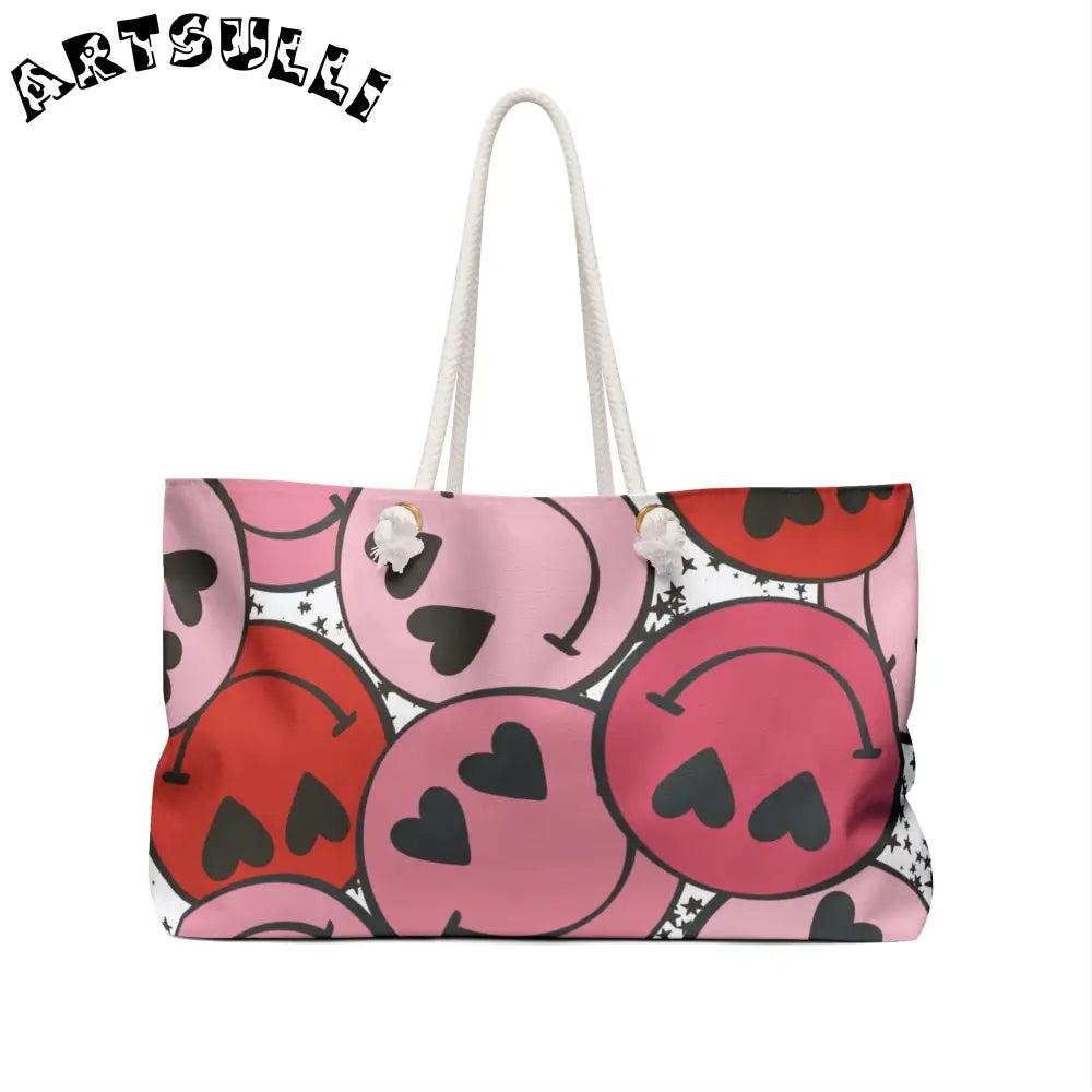 JAKKOUTTHEBXX Smiley Face x Heart Eyes Pink and Red Weekender Bag