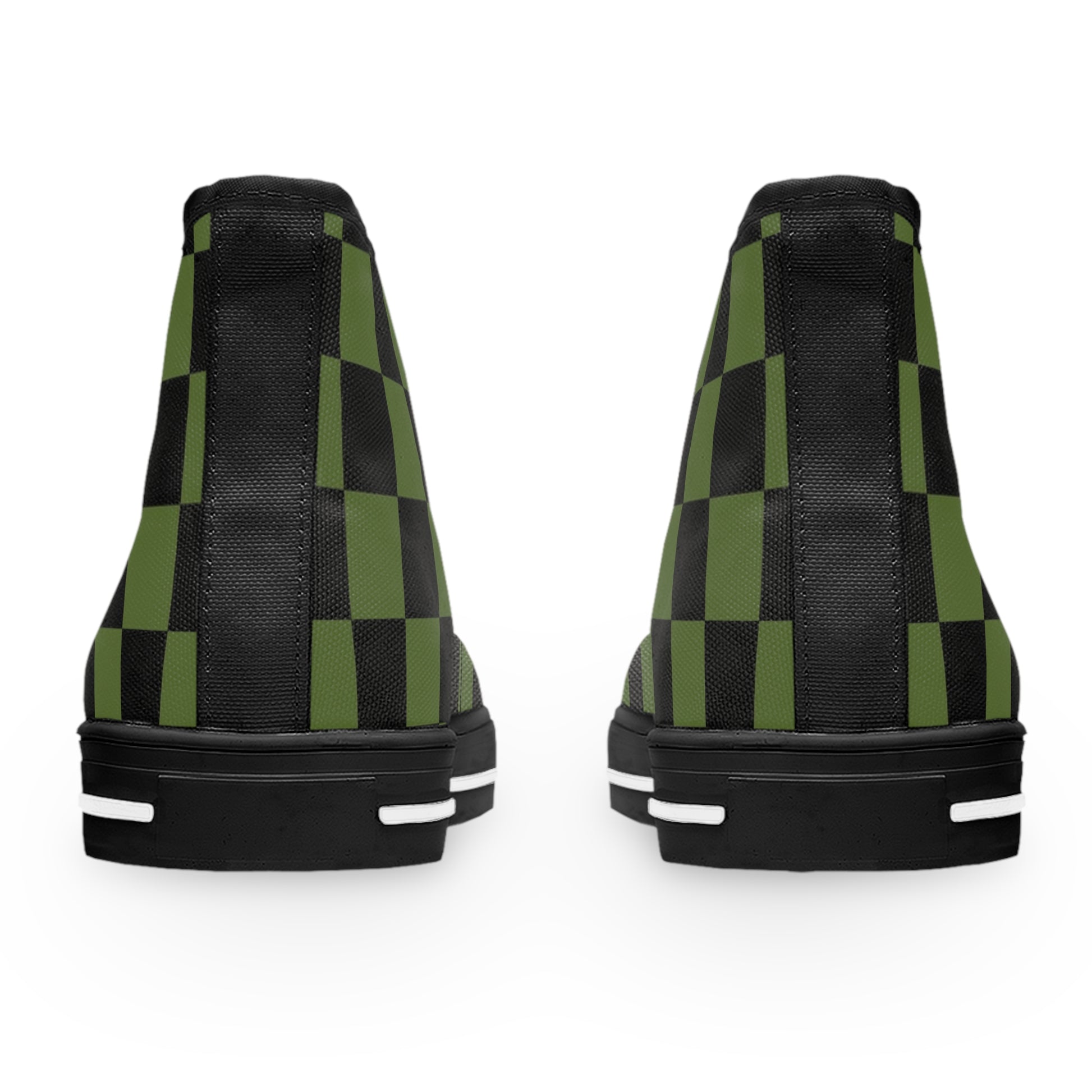 Checkerboard Olive Green and Black Women's High Top Sneakers, Artsulli - Art is Long, Life is Short, Shoes, , , , , , , 