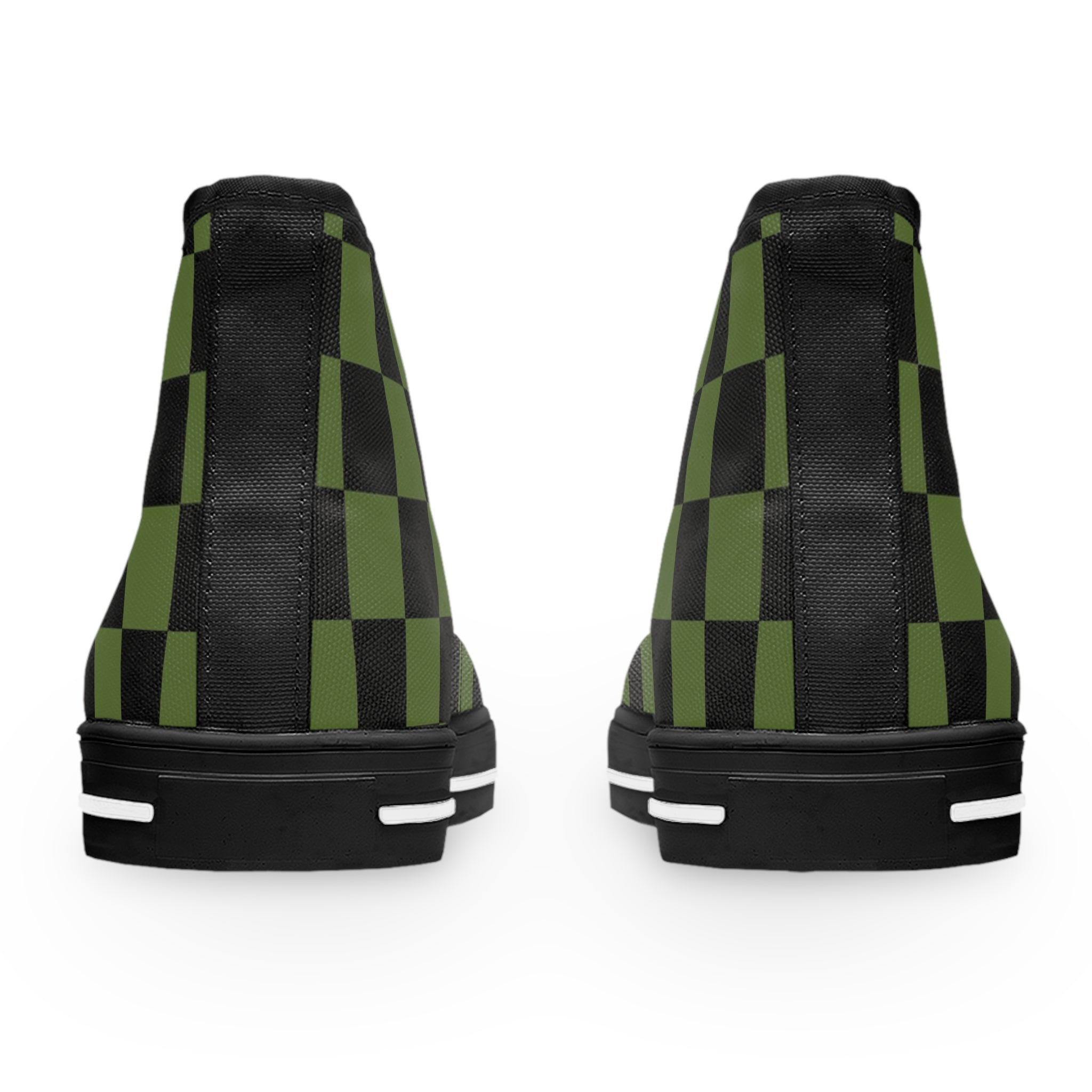 Checkerboard Olive Green and Black Women's High Top Sneakers, Artsulli - Art is Long, Life is Short, Shoes, , , , , , , 