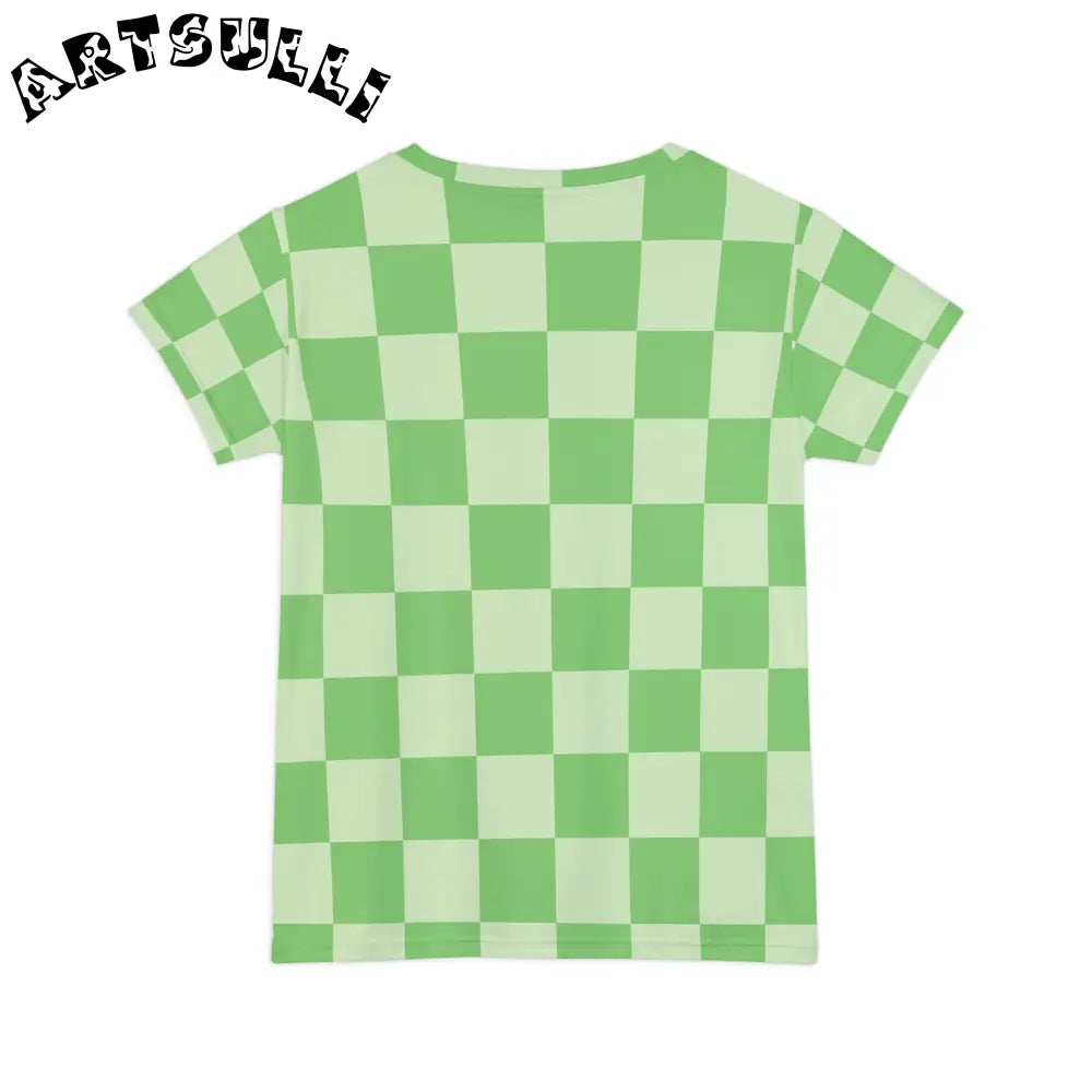 JAKKOUTTHEBXX Checkerboard Green Women’s Short Sleeve Shirt (AOP)