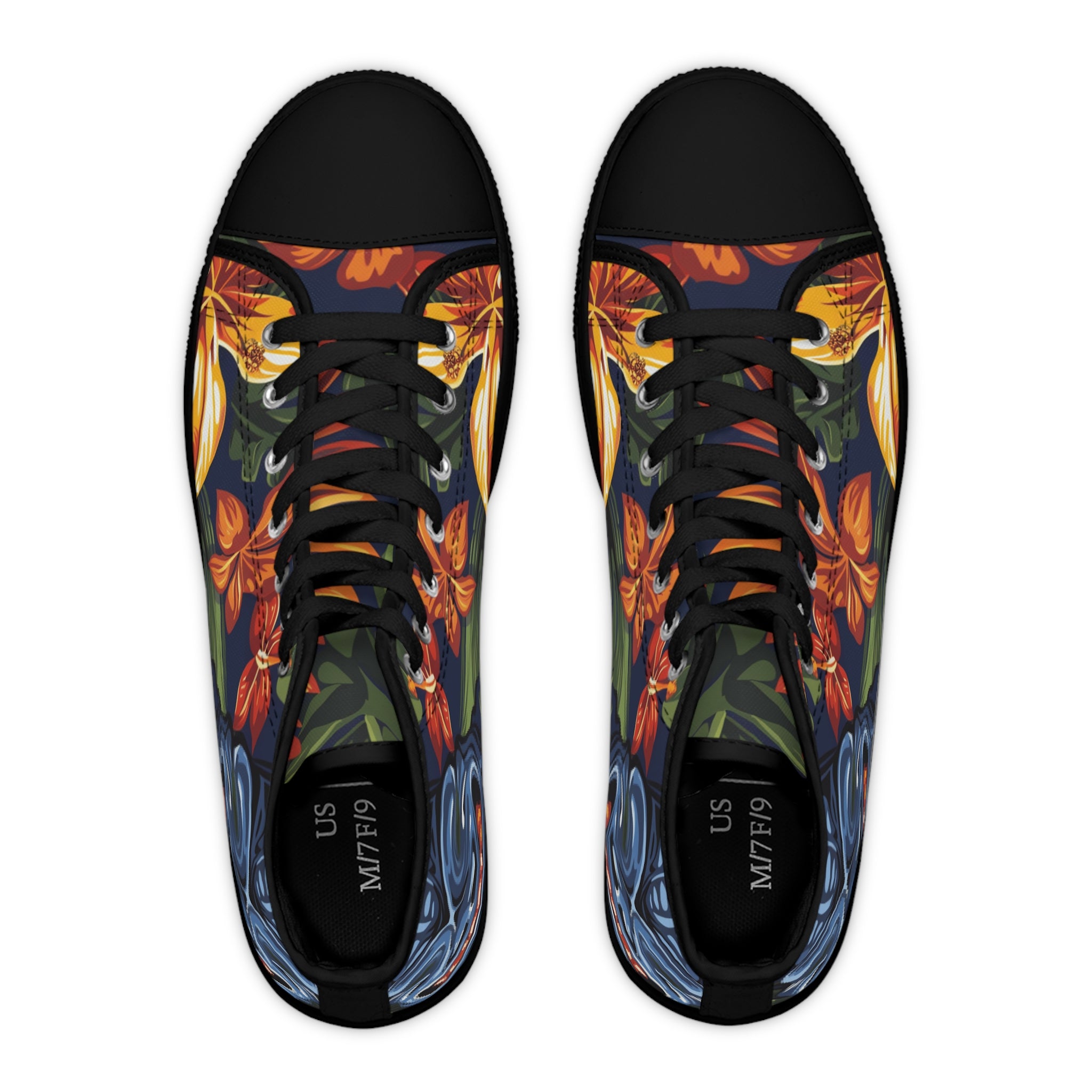 Tiki Bloom Navy Women's High Top Sneakers, Artsulli - Art is Long, Life is Short, Shoes, , , , , , , 