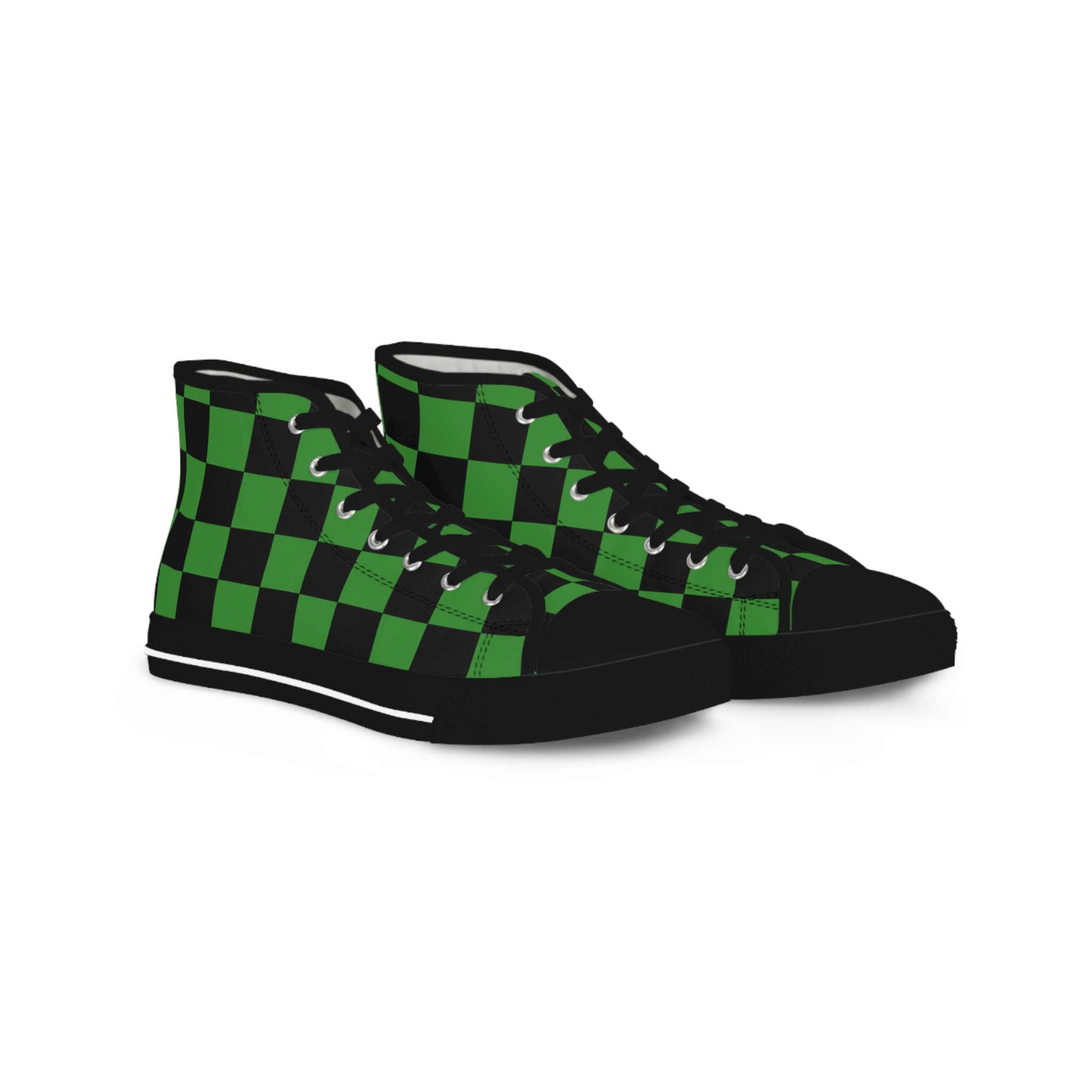 Checkerboard Green and Black Men's High Top Sneakers, Artsulli - Art is Long, Life is Short, Shoes, Size, US 5, Color, Black sole, , , 33156656071527193363