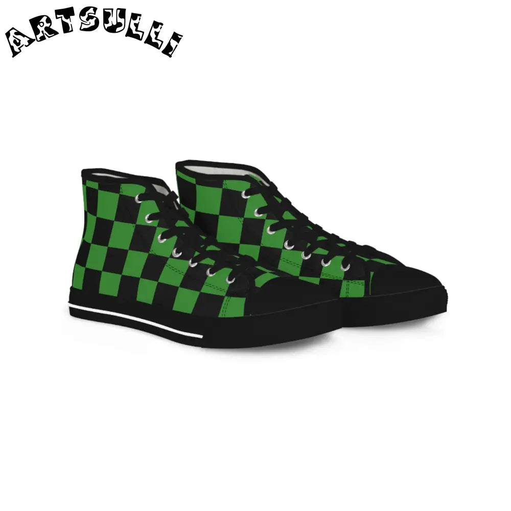 JAKKOUTTHEBXX Checkerboard Green and Black Men’s High Top Sneakers