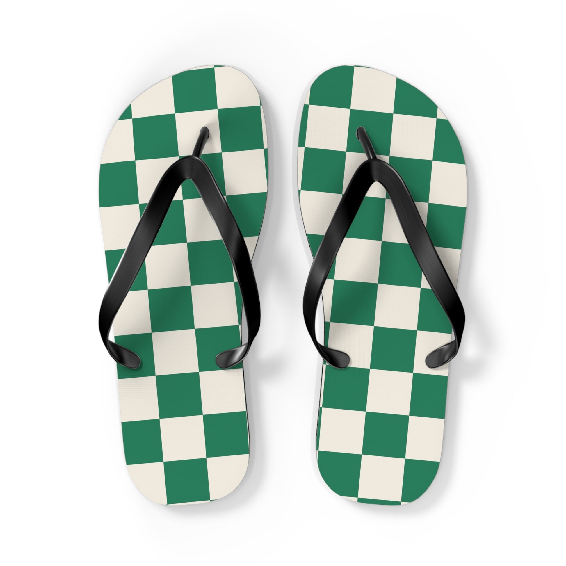 Checkerboard Dark Green Flip Flops, Artsulli - Art is Long, Life is Short, Shoes, Size, L, Color, Black sole, , , 25323979976487853696
