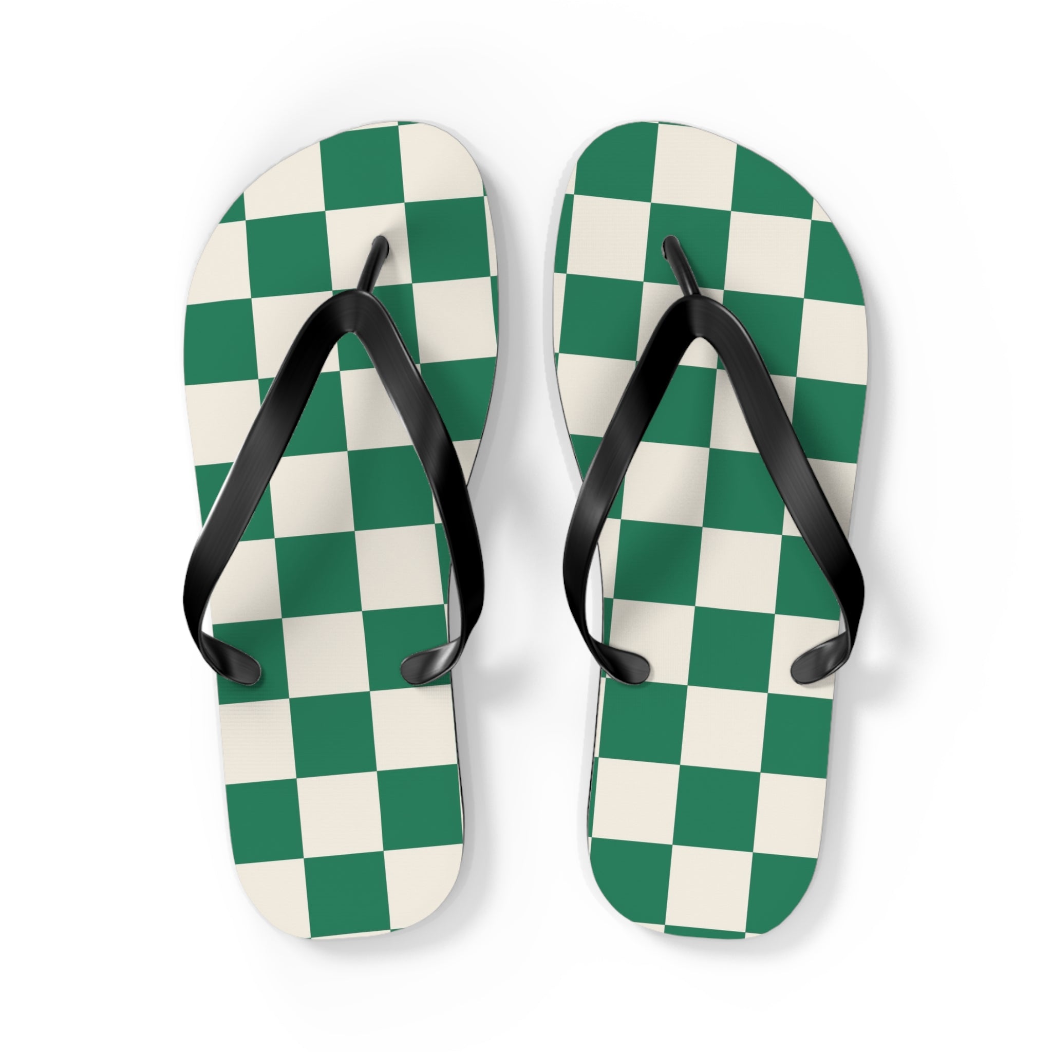 Checkerboard Dark Green Flip Flops, Artsulli - Art is Long, Life is Short, Shoes, Size, L, Color, Black sole, , , 25323979976487853696