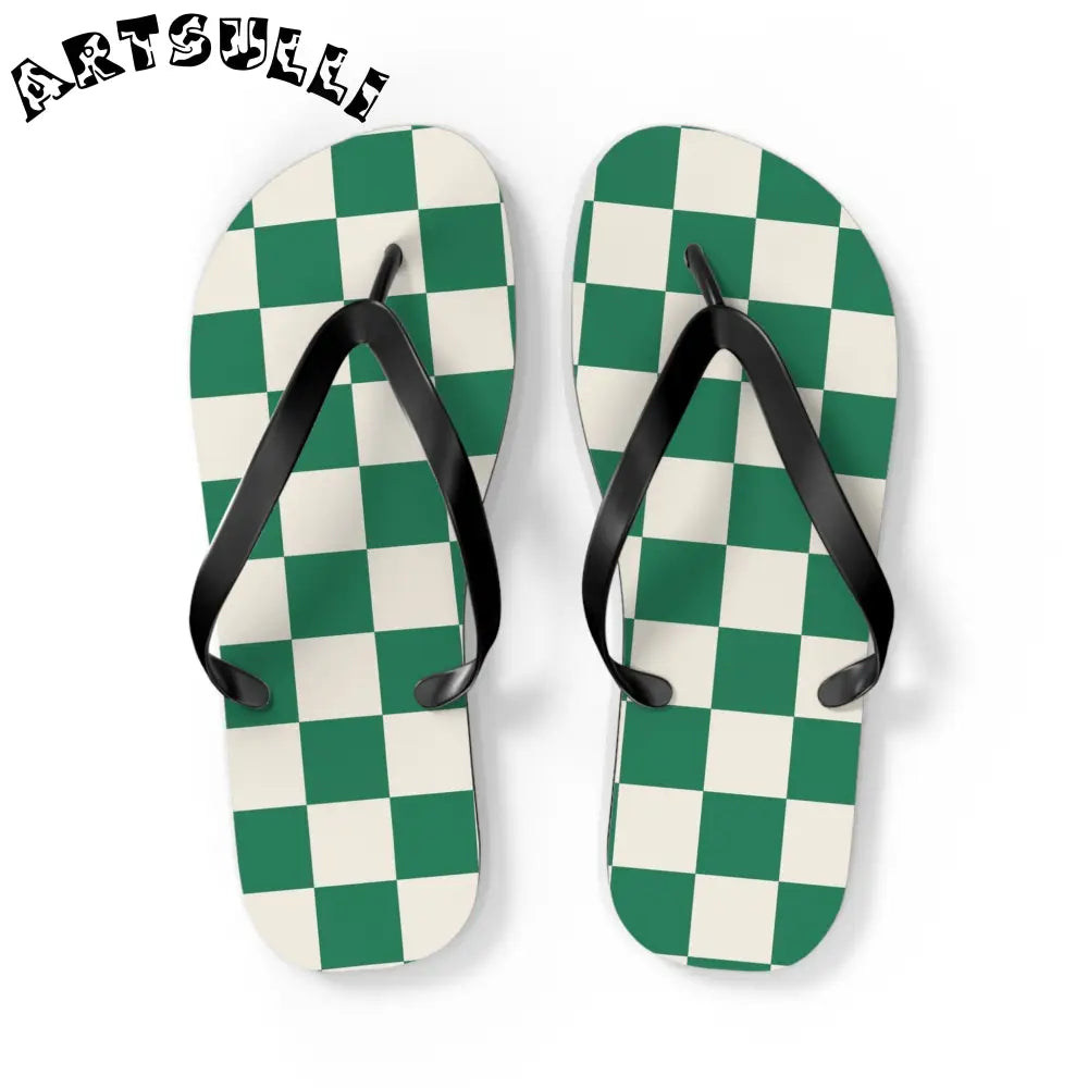 JAKKOUTTHEBXX Checkerboard Dark Green Flip Flops JAKKOUTTHEBXX