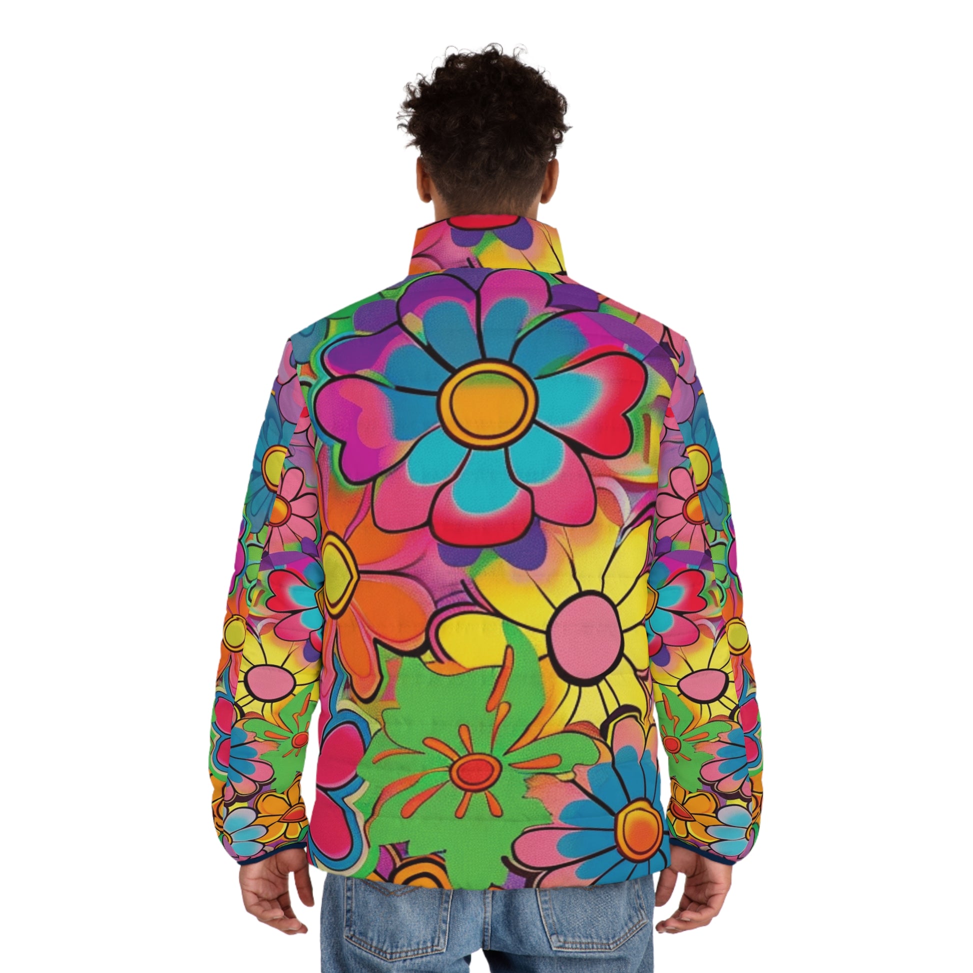 Chromatic Daisy Dream Men's Puffer Jacket (AOP), Artsulli - Art is Long, Life is Short, All Over Prints, , , , , , , 