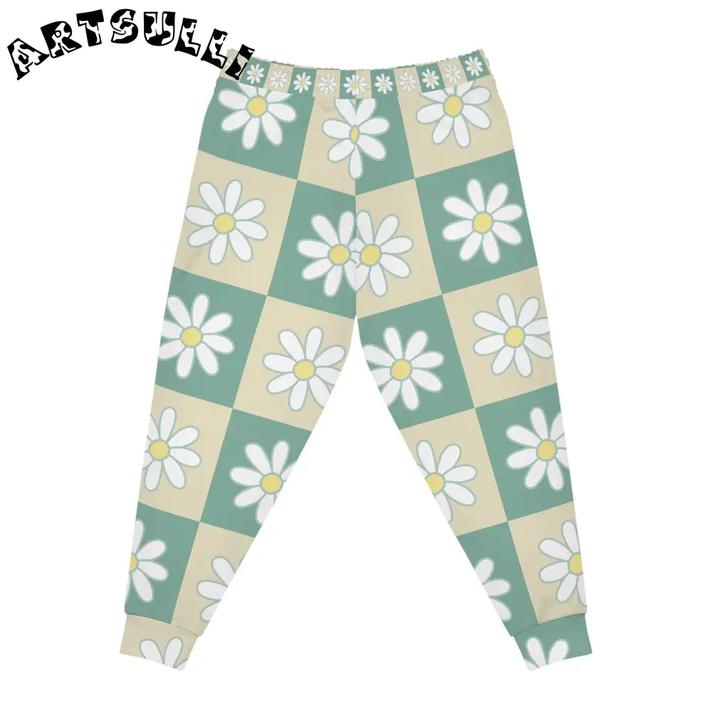 JAKKOUTTHEBXX Retro Daisy Checkerboard Green and Tan Athletic