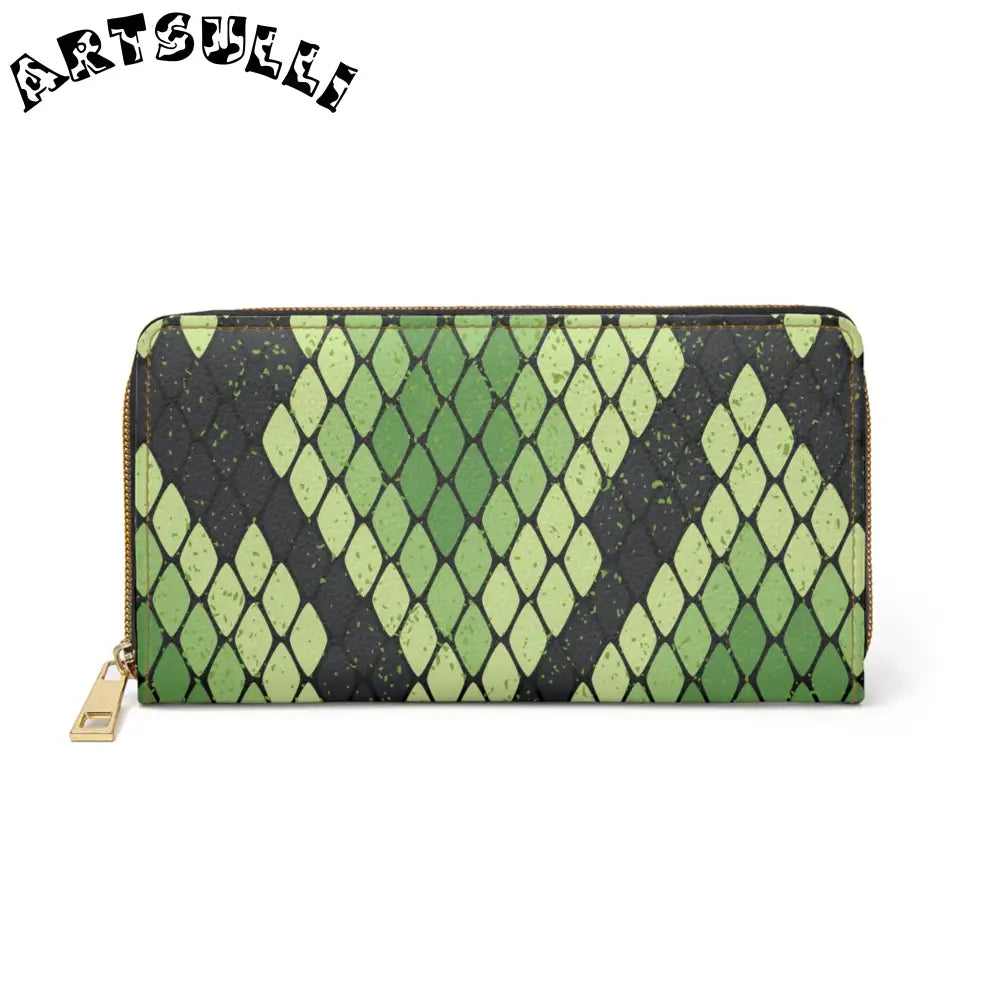 JAKKOUTTHEBXX Snake Skin Green and Black Zipper Wallet JAKKOUTTHEBXX