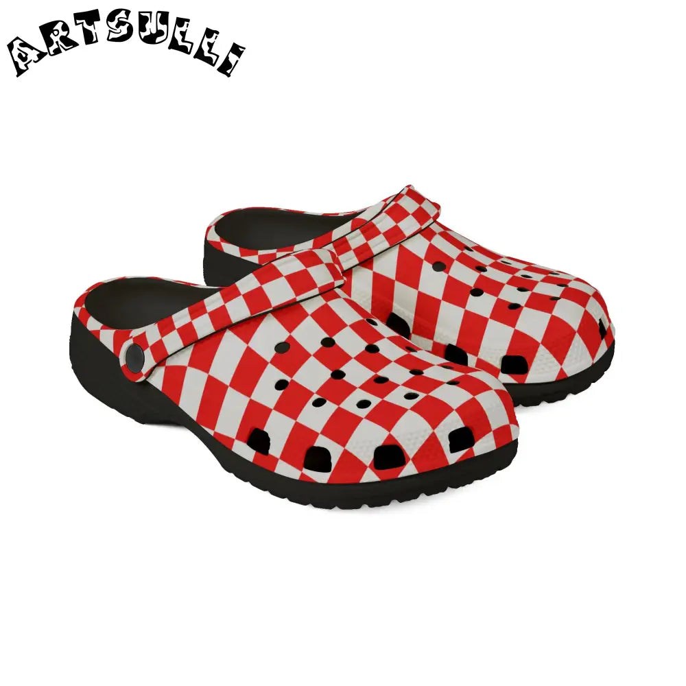JAKKOUTTHEBXX Checkerboard Red and White EVA Foam Rubber Shoes (AOP)