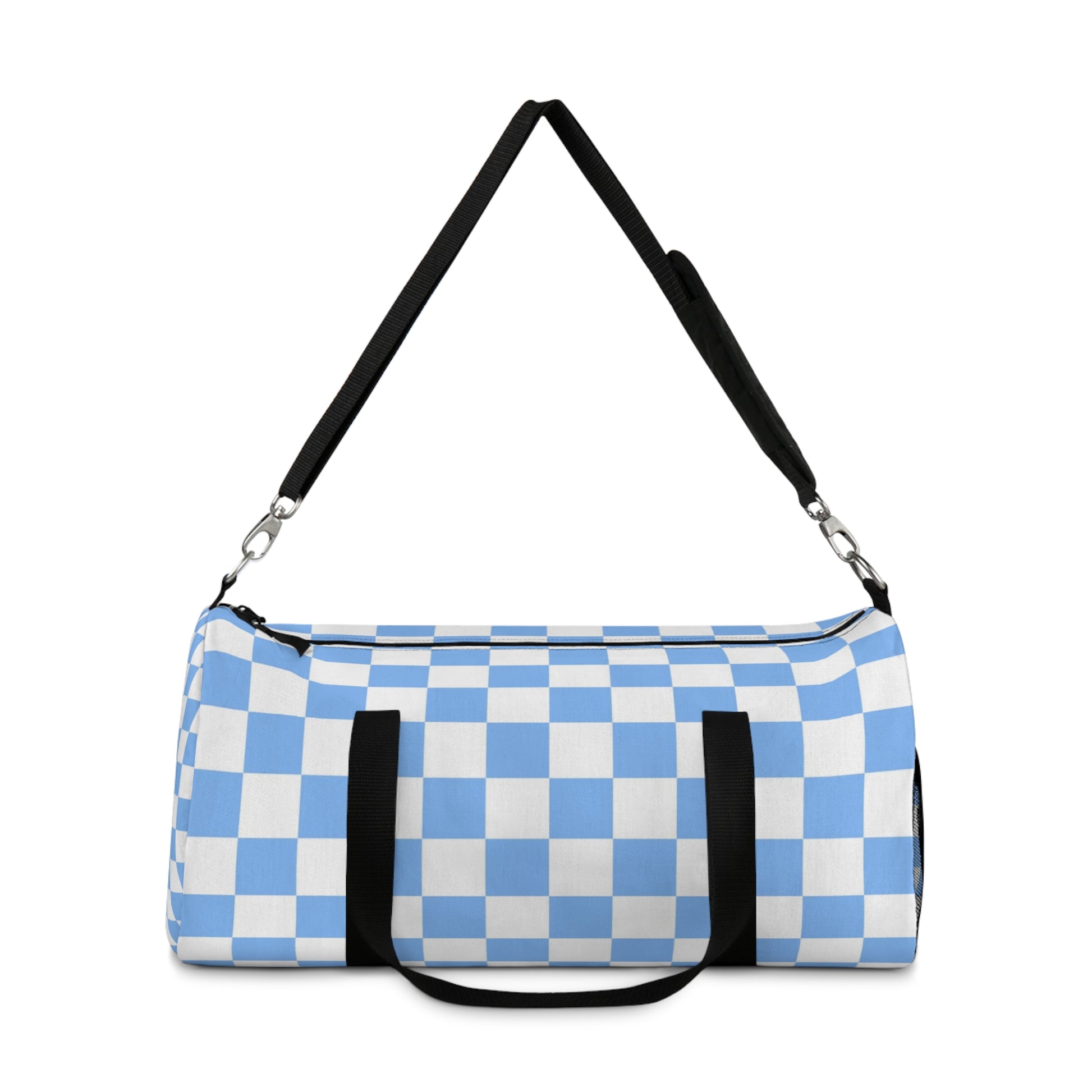 Checkerboard White and Light Blue Duffel Bag, Artsulli - Art is Long, Life is Short, Bags, , , , , , , 