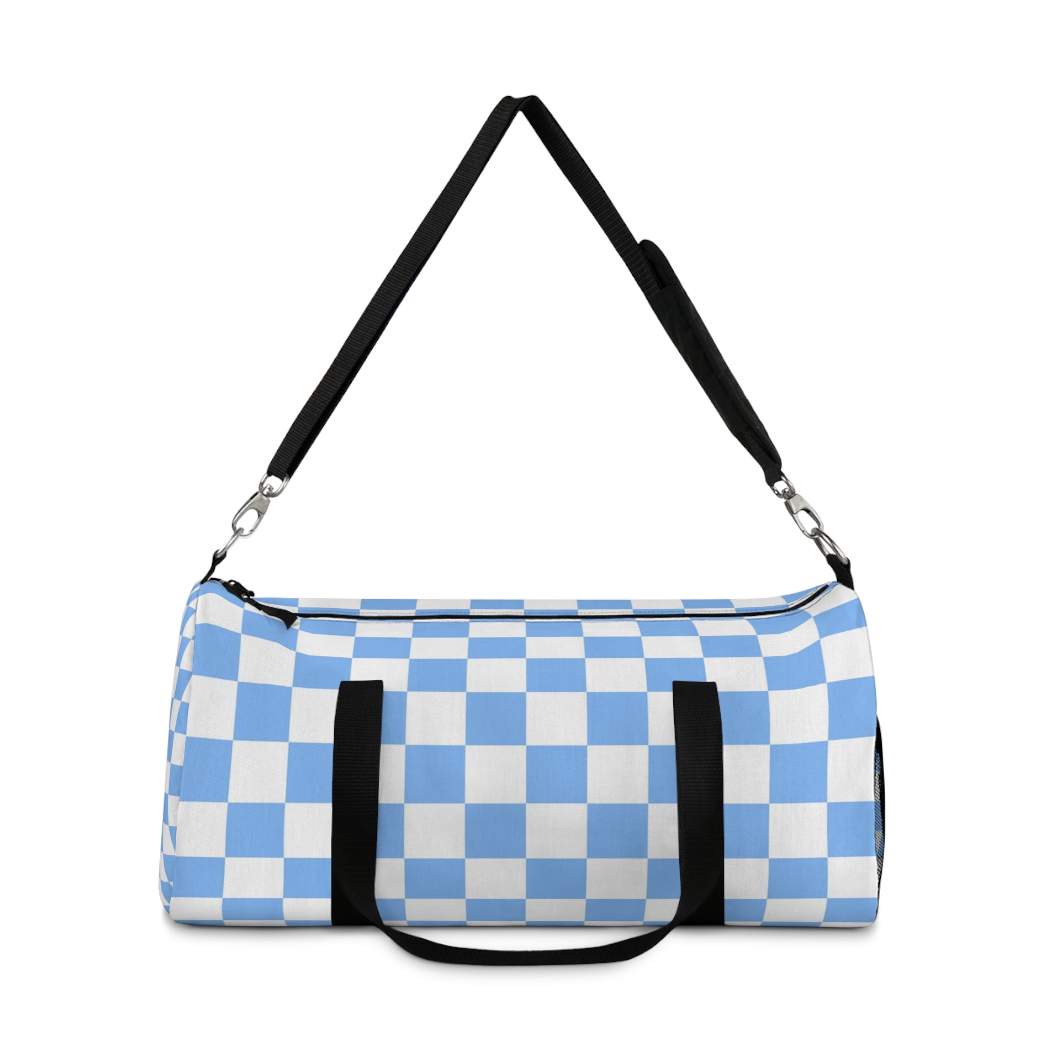 Checkerboard White and Light Blue Duffel Bag, Artsulli - Art is Long, Life is Short, Bags, , , , , , , 