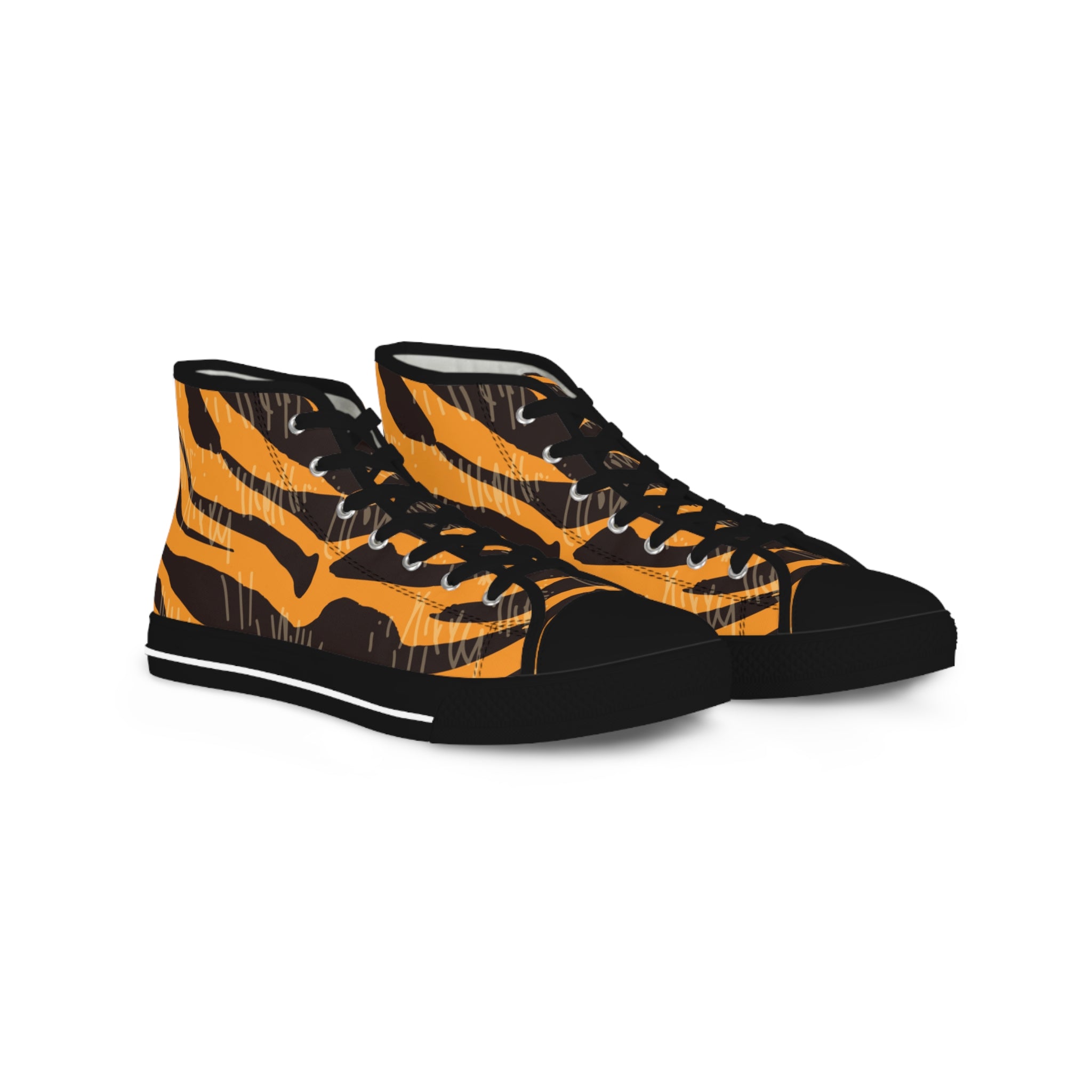 Tiger Scratches Orange & Black Men's High Top Sneakers, Artsulli - Art is Long, Life is Short, Shoes, Size, US 5, Color, Black sole, , , 13007869466624