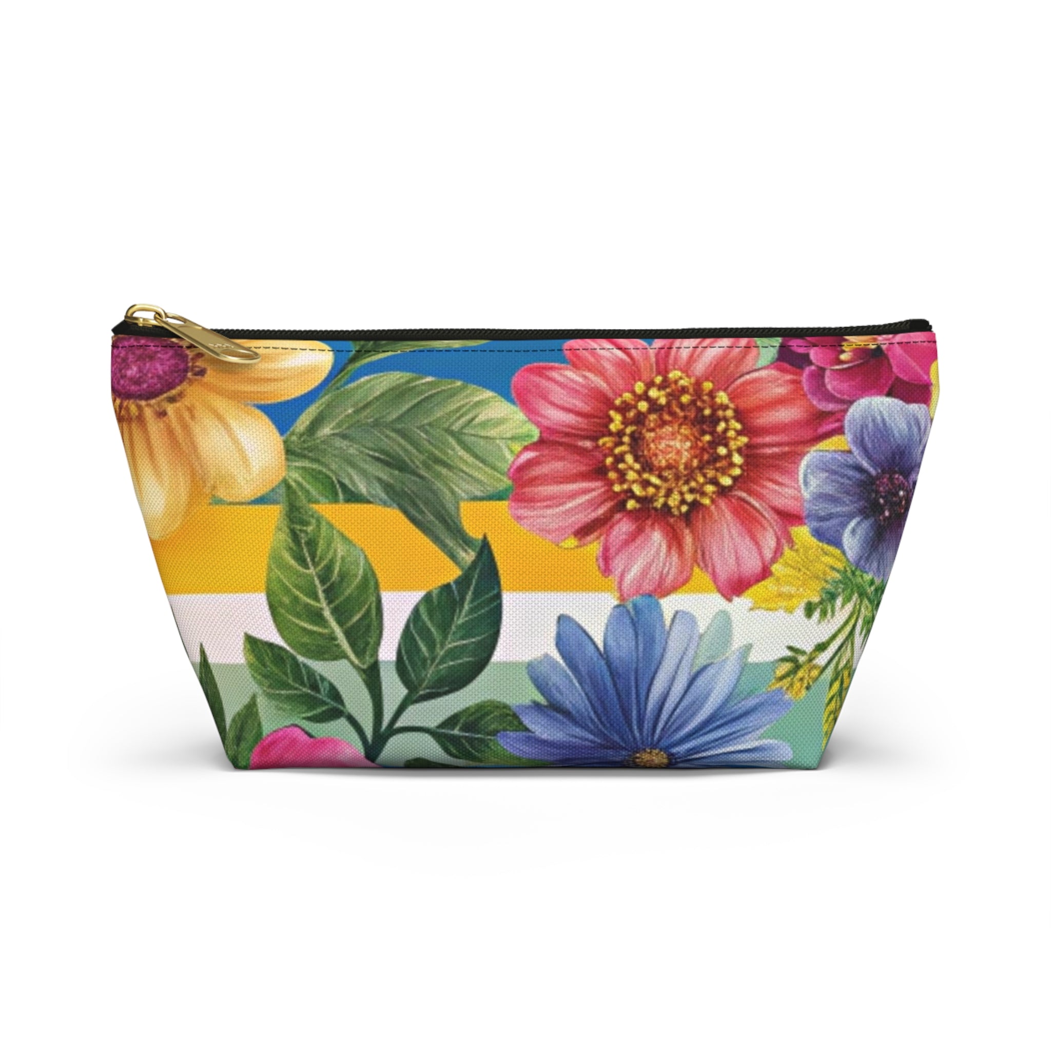 Floral Stripe 4K Accessory Pouch w T-bottom, Artsulli - Art is Long, Life is Short, Bags, Size, Small, Color, Black zipper, , , 10675086553637347623