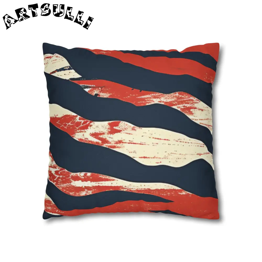 JAKKOUTTHEBXX Abstract Red White Navy Blue Wavy Stripe Square Pillow