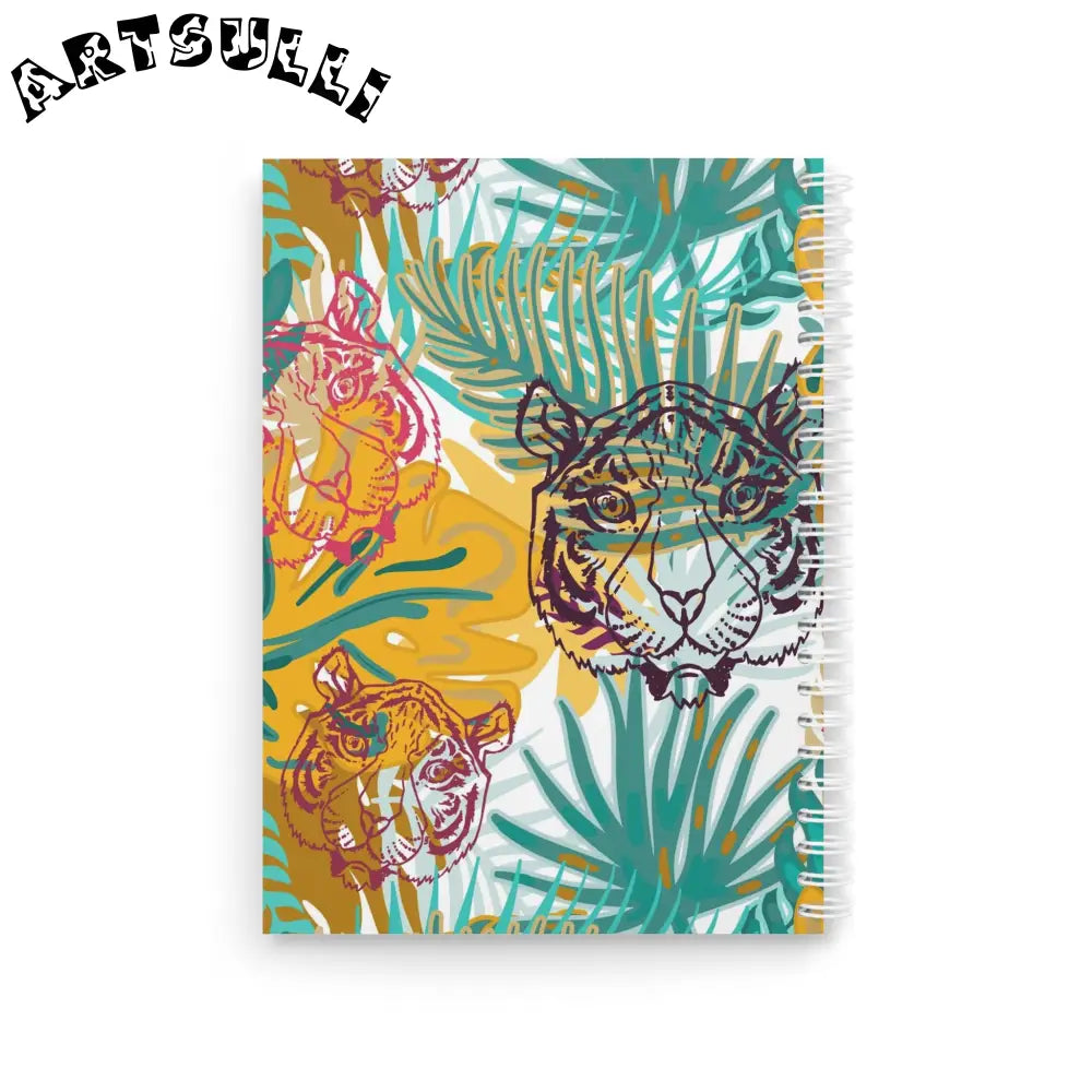 JAKKOUTTHEBXX Tropical Jungle Tigers Brown and Green Spiral Notebook