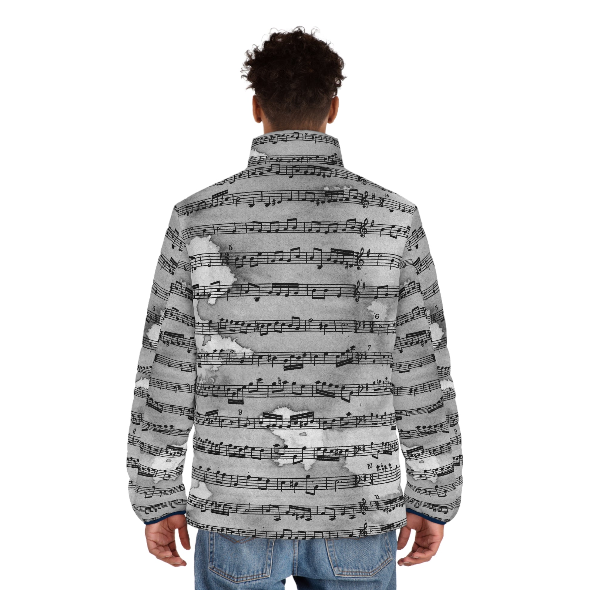 Drip Spill Type Beat Sheet Music Black Men's Puffer Jacket (AOP), Artsulli - Art is Long, Life is Short, All Over Prints, , , , , , , 