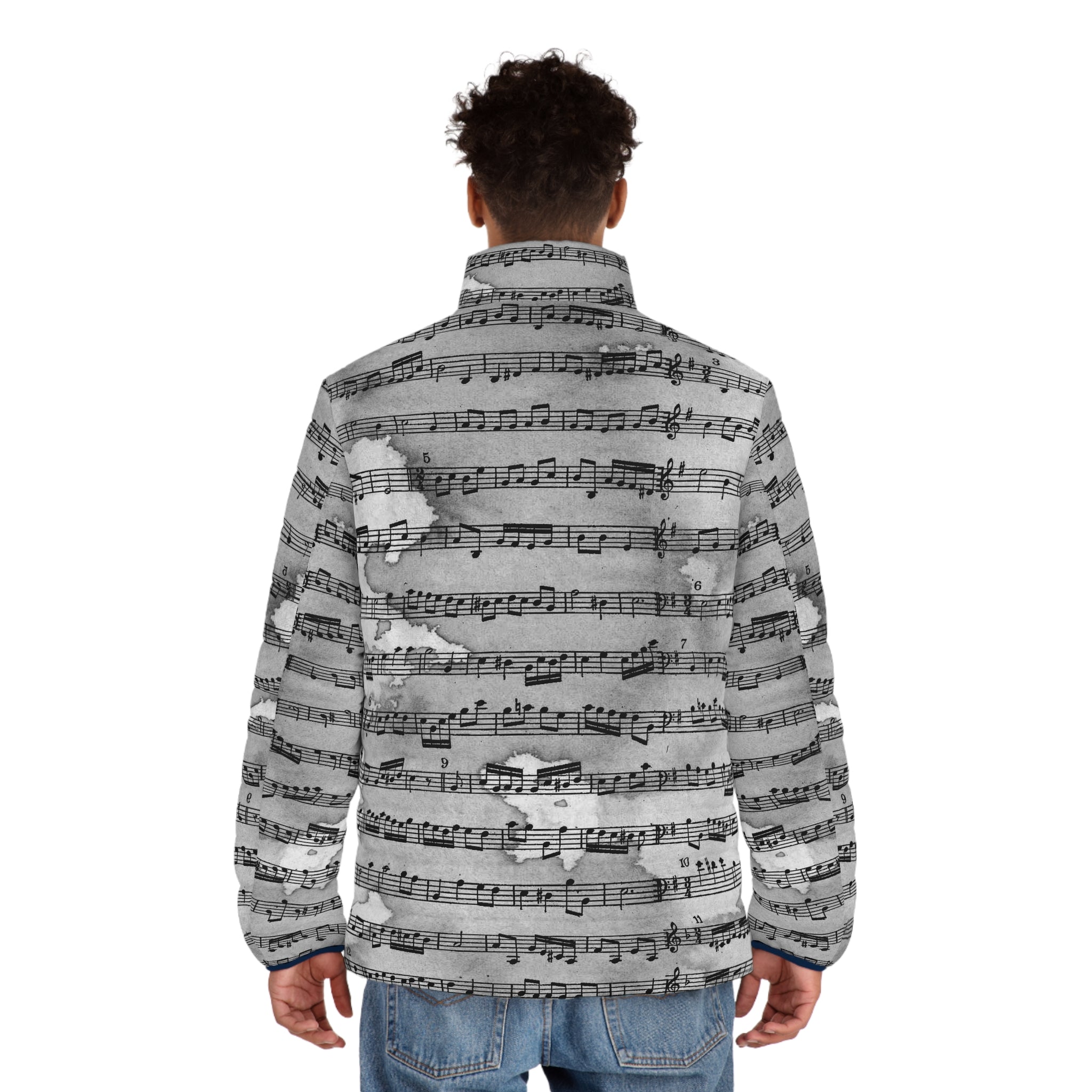 Drip Spill Type Beat Sheet Music Black Men's Puffer Jacket (AOP), Artsulli - Art is Long, Life is Short, All Over Prints, , , , , , , 