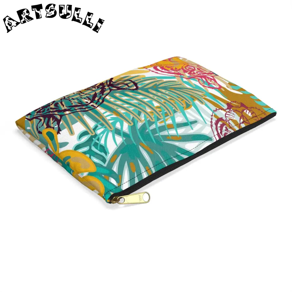 JAKKOUTTHEBXX Tropical Jungle Tigers Brown and Green Accessory Pouch