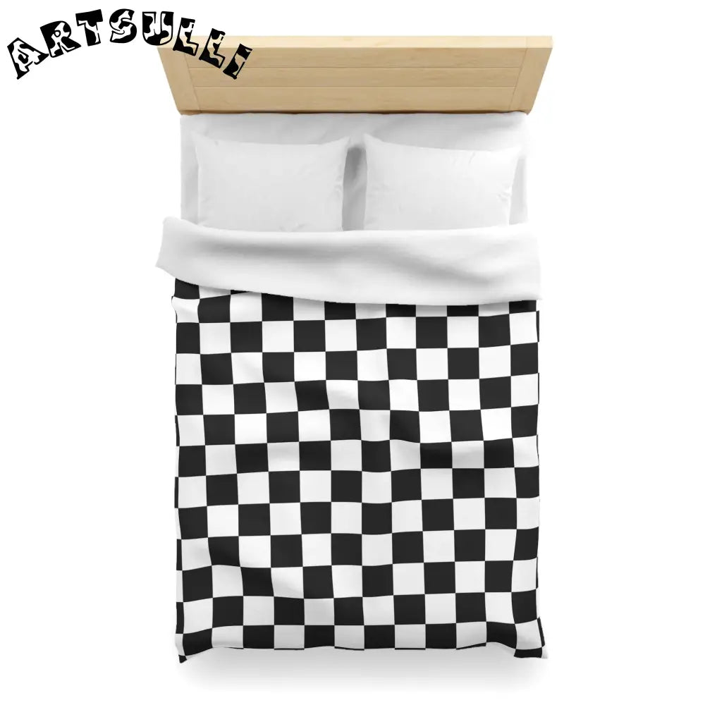 JAKKOUTTHEBXX Checkerboard White and Black Microfiber Duvet Cover