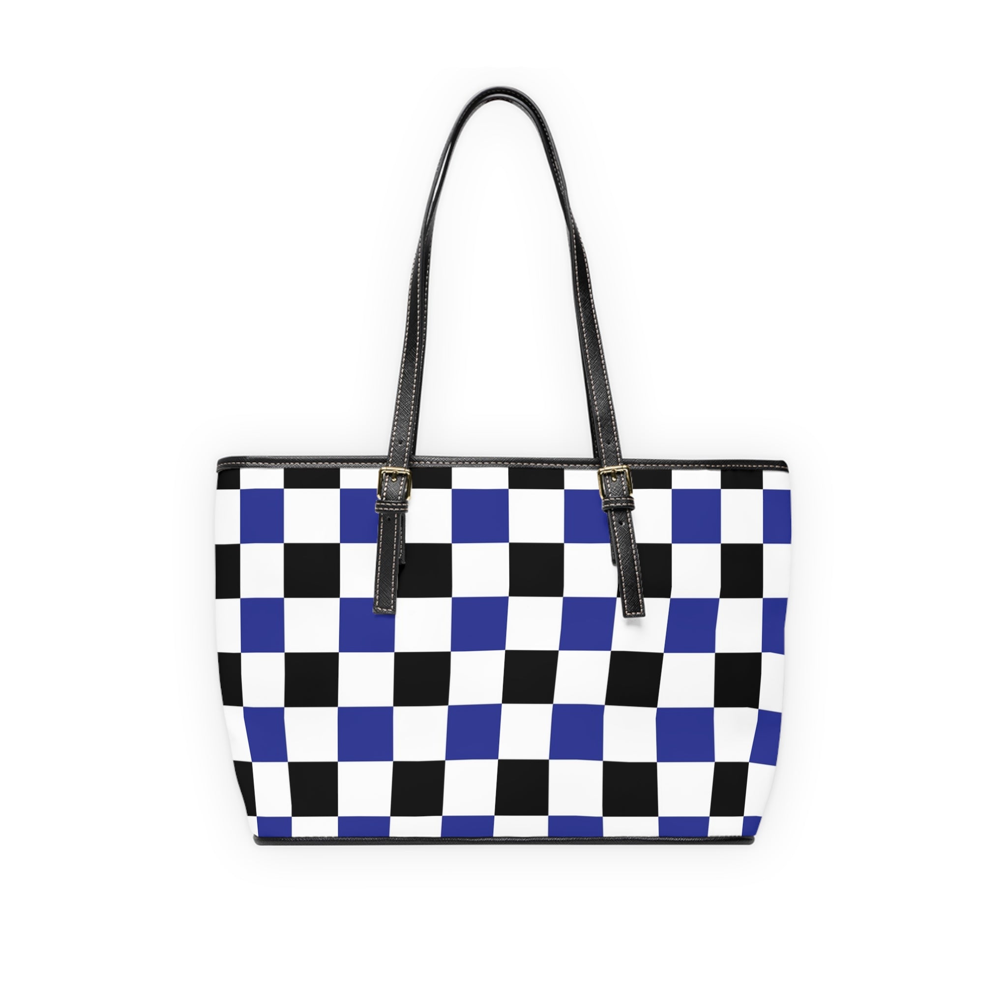 Checkerboard Blue White and Black PU Leather Shoulder Bag, Artsulli - Art is Long, Life is Short, Bags, , , , , , , 