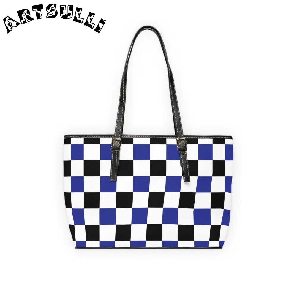 JAKKOUTTHEBXX Checkerboard Blue White and Black PU Leather Shoulder