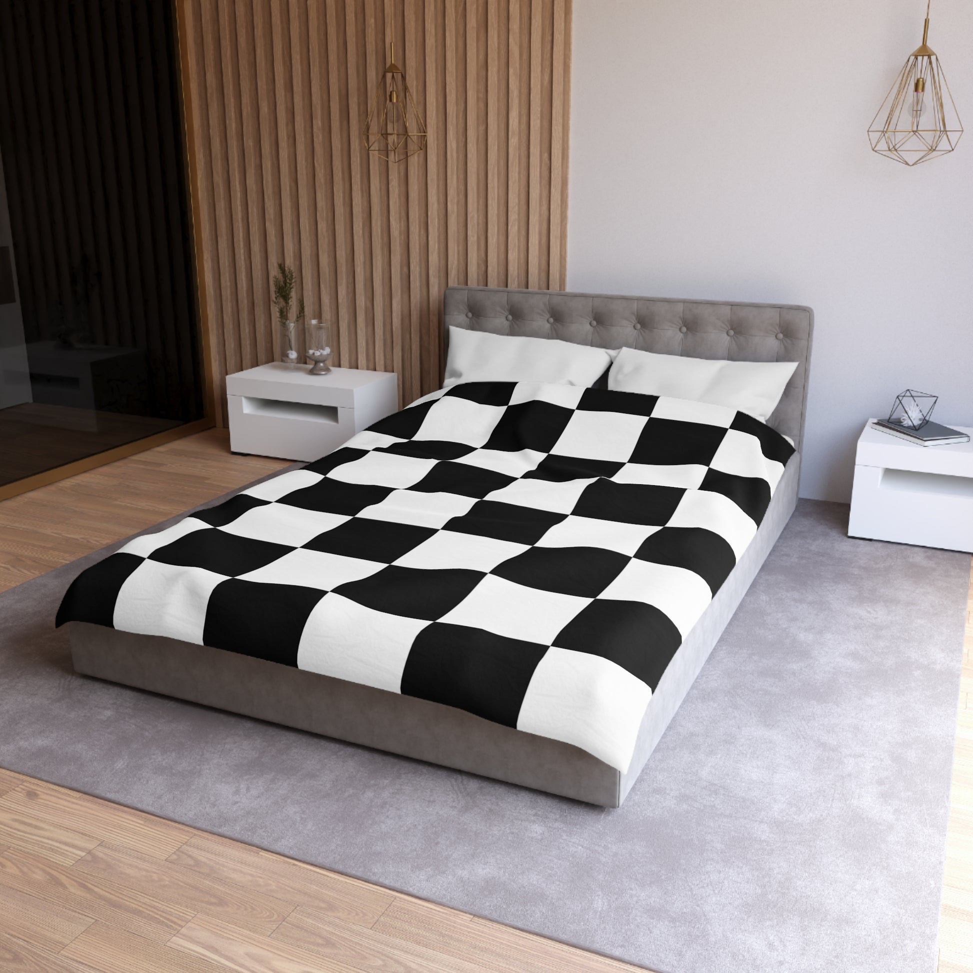 Checkerboard Black and White Microfiber Duvet Cover, Artsulli - Art is Long, Life is Short, Home Decor, , , , , , , 