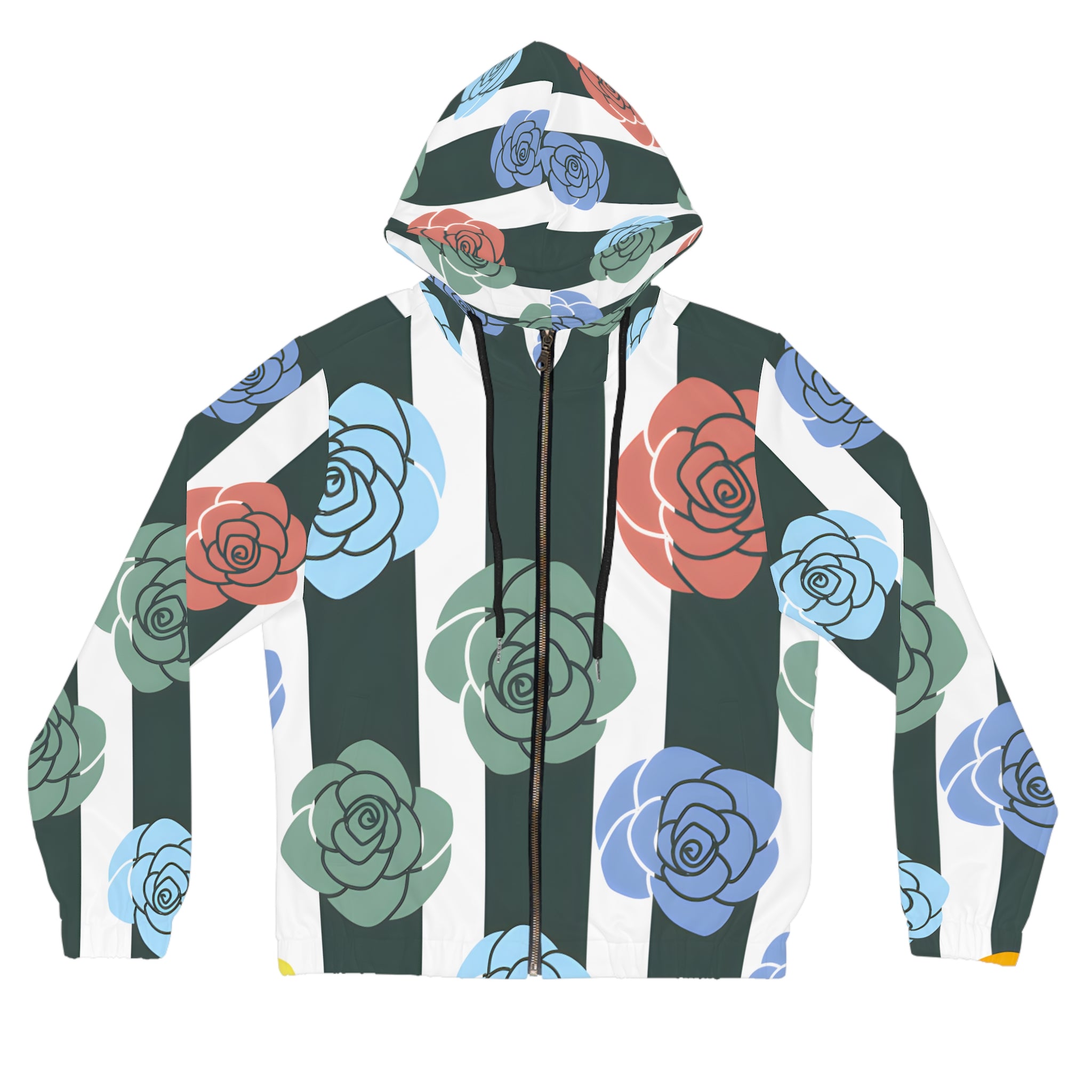Stripes x Roses Black and White Women’s Full-Zip Hoodie (AOP), Artsulli - Art is Long, Life is Short, All Over Prints, Size, XS, Color, Black, , , 11875962789027