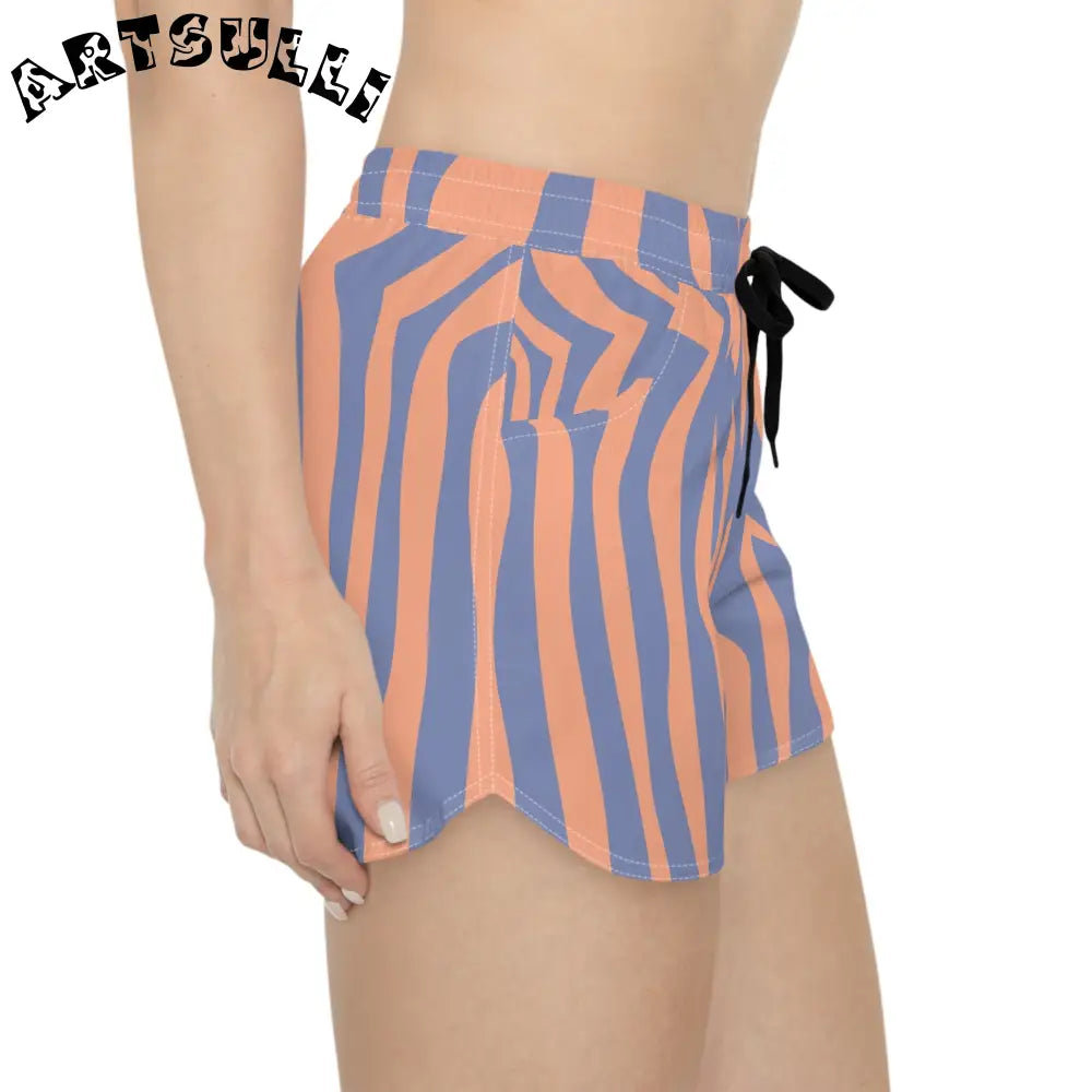 JAKKOUTTHEBXX Zebra Stripes Orange and Blue Women’s Casual Shorts