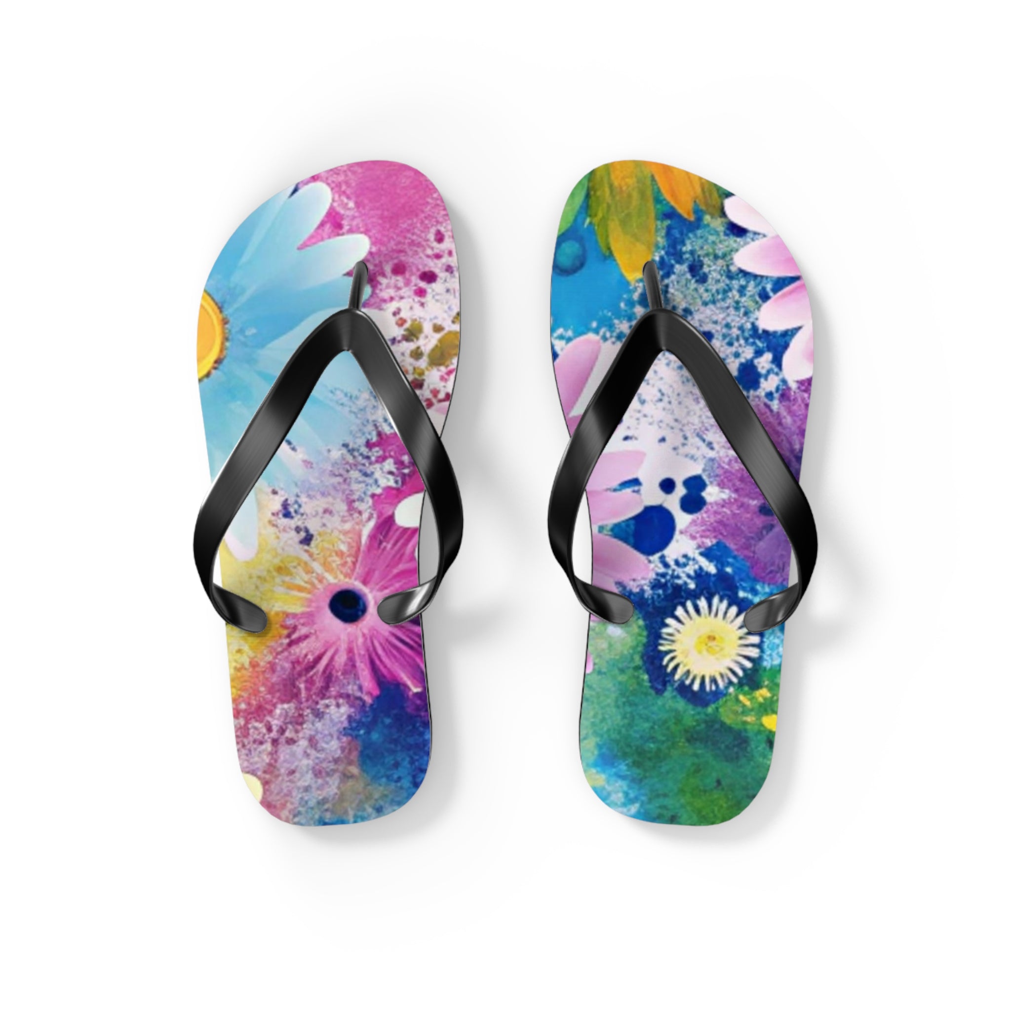 Magical Flower Explosion Multi-Color Flip Flops, Artsulli - Art is Long, Life is Short, Shoes, Size, S, Color, Black sole, , , 51228388166376