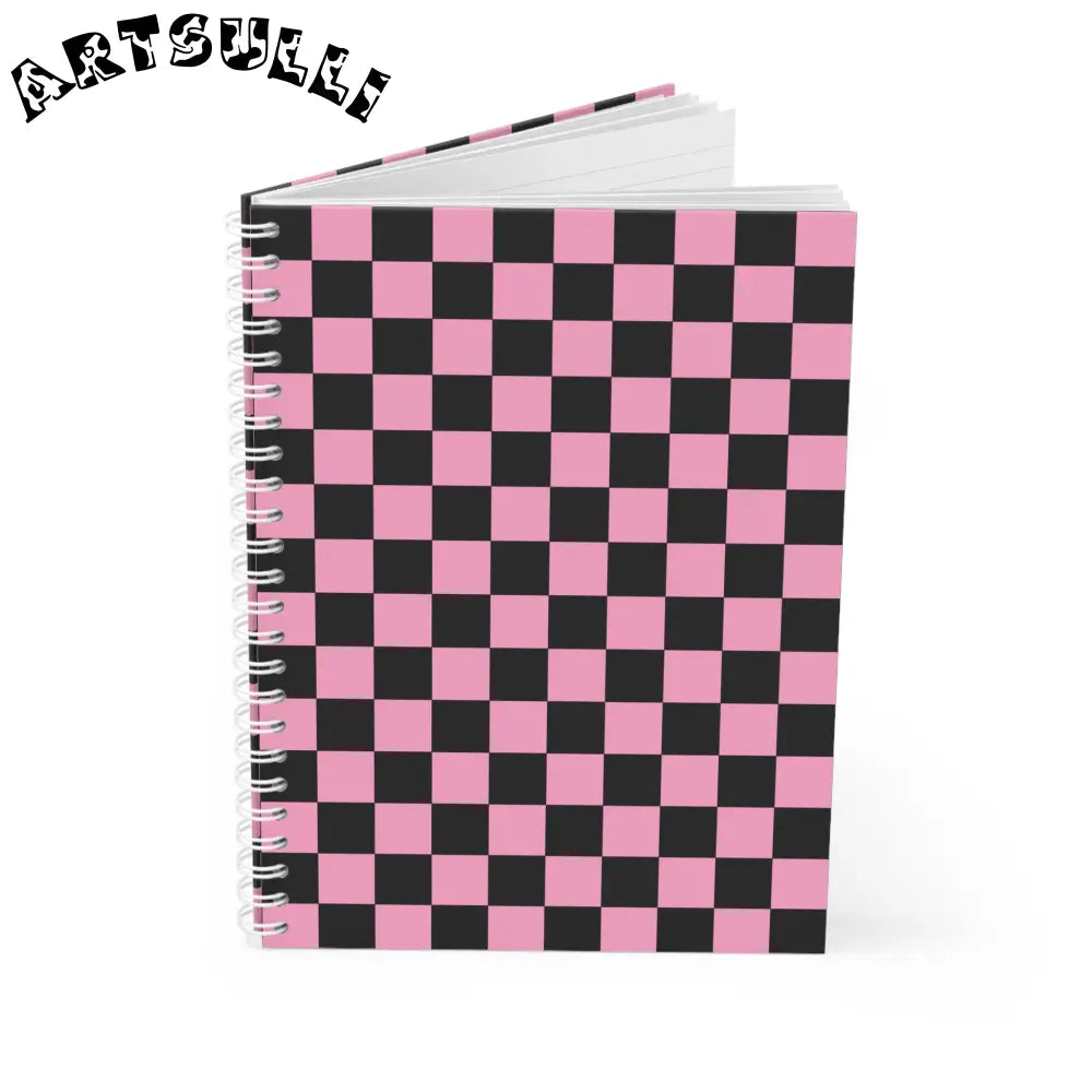 JAKKOUTTHEBXX Checkerboard Black and Pink Spiral Notebook