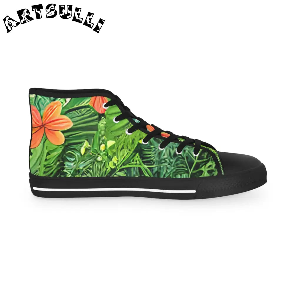 JAKKOUTTHEBXX Tropical Leaf and Orange Flower High Top Canvas