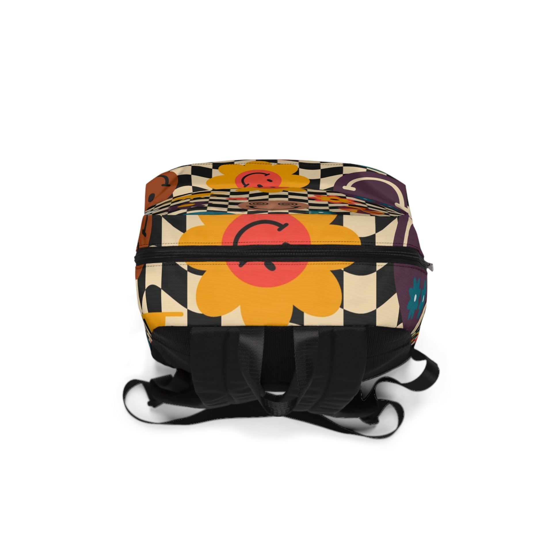 Trippy x Wavy Checkerboard x Smiley Face x Rainbow x Flowers Multi-Color Unisex Classic Backpack, Artsulli - Art is Long, Life is Short, Bags, , , , , , , 
