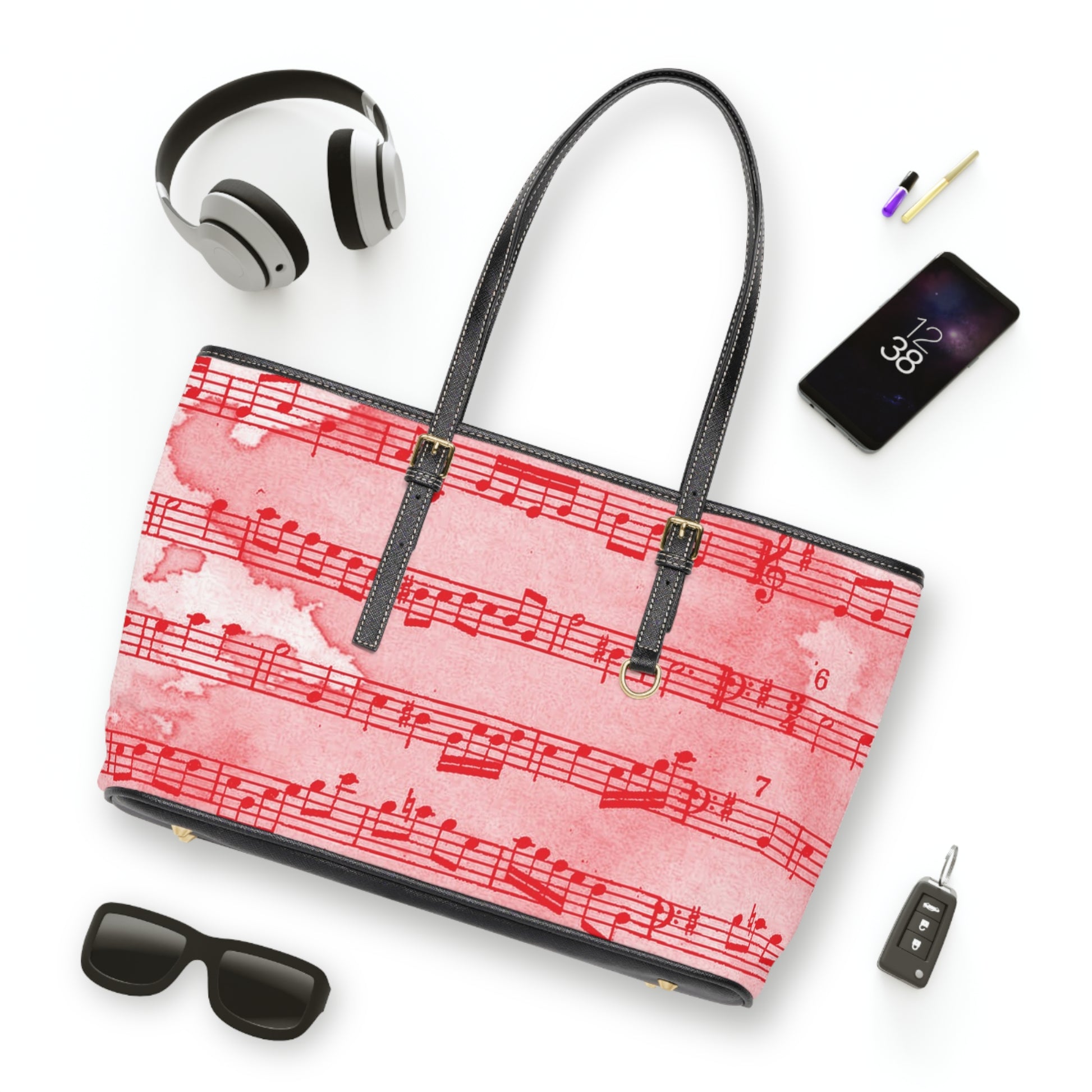 Drip Spill Type Beat Sheet Music Red PU Leather Shoulder Bag, Artsulli - Art is Long, Life is Short, Bags, , , , , , , 