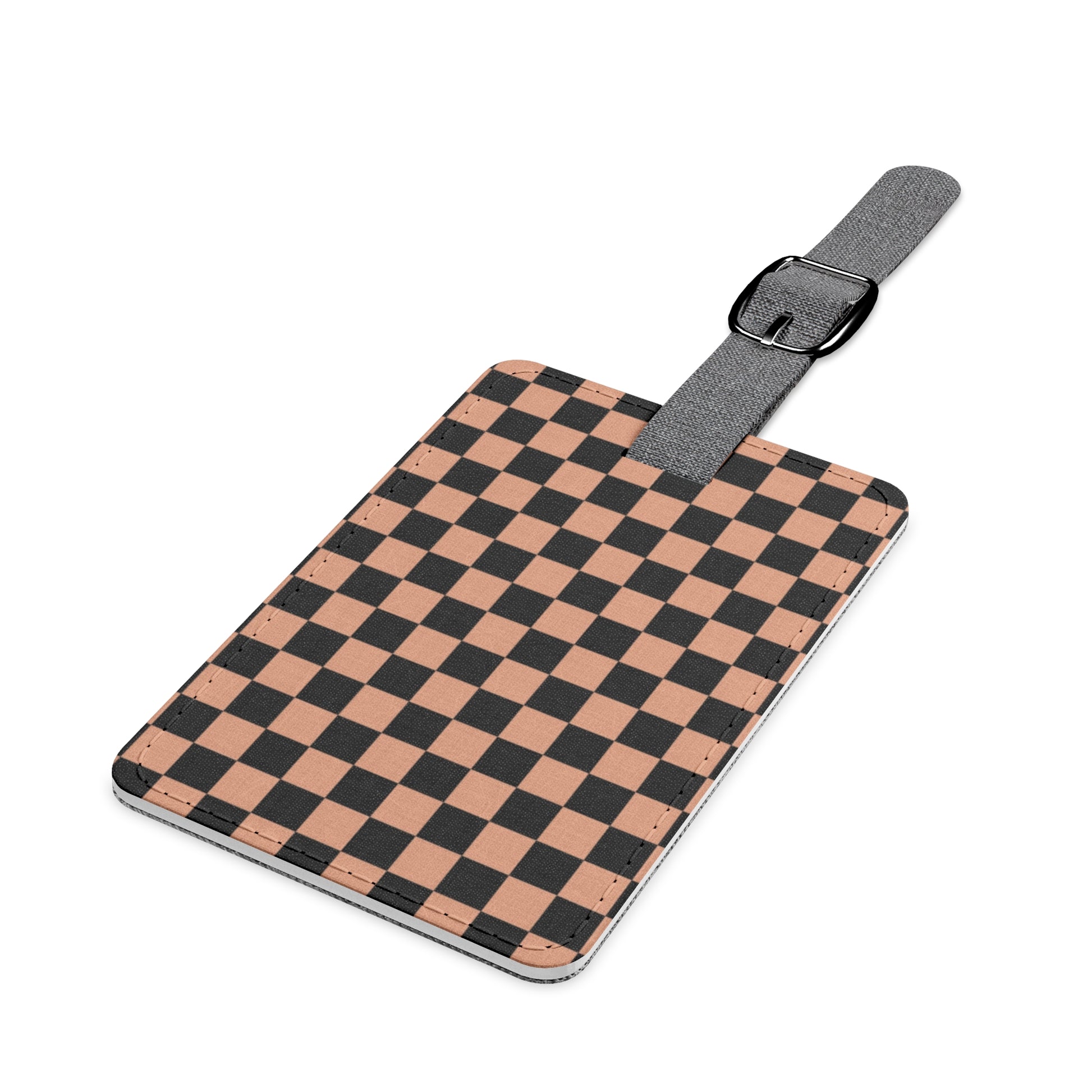 Checkerboard Soft Orange and Black Saffiano Polyester Luggage Tag, Rectangle, Artsulli - Art is Long, Life is Short, Accessories, , , , , , , 