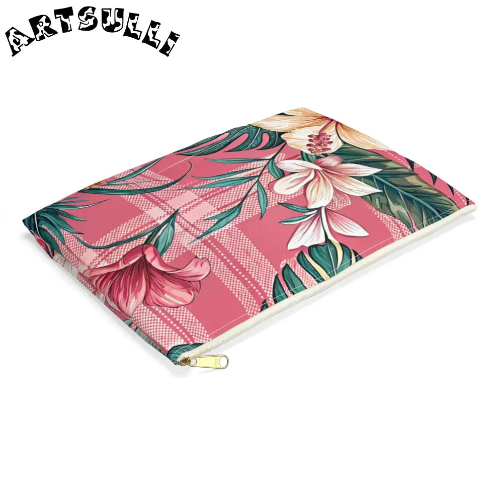 JAKKOUTTHEBXX Plaid x Floral Burgundy and Green Accessory Pouch