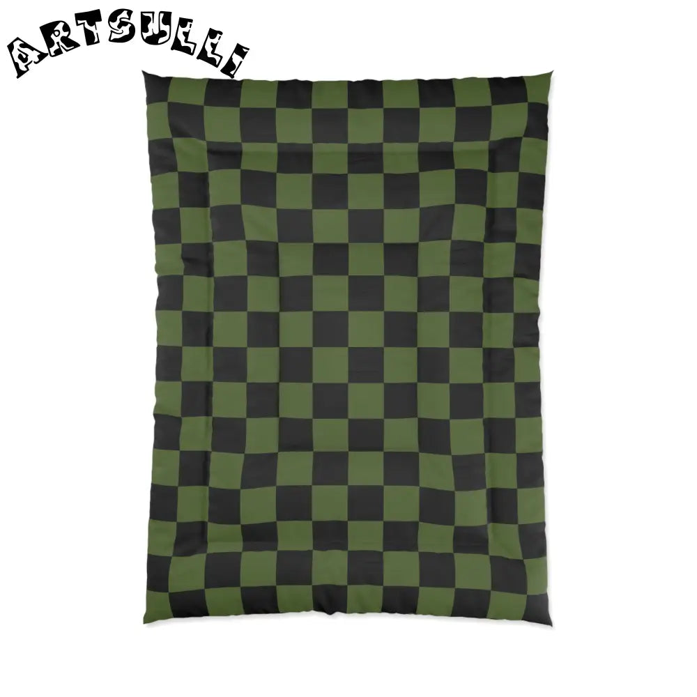 JAKKOUTTHEBXX Checkerboard Olive Green and Black Comforter