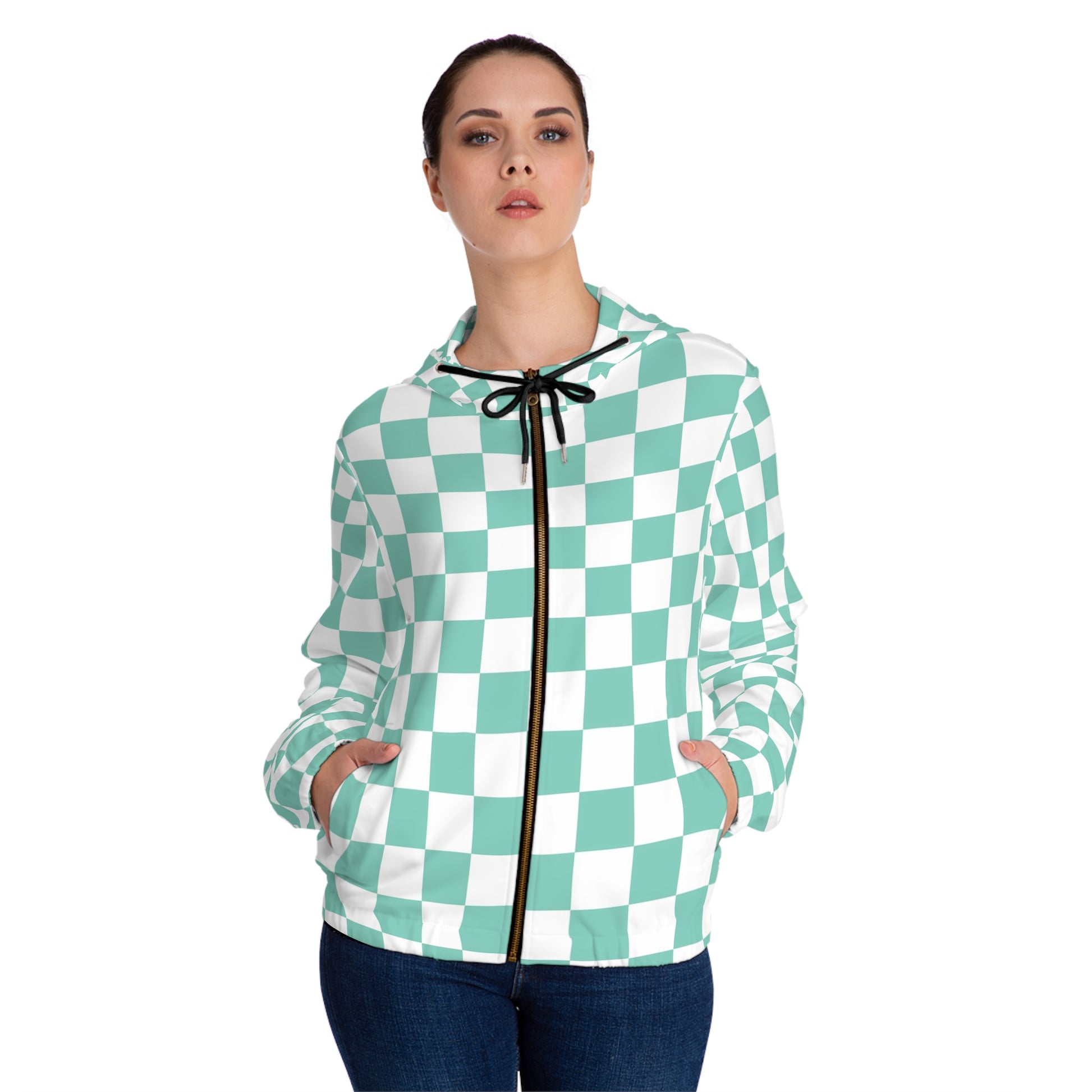 Checkerboard Light Green Women’s Full-Zip Hoodie (AOP), Artsulli - Art is Long, Life is Short, All Over Prints, , , , , , , 