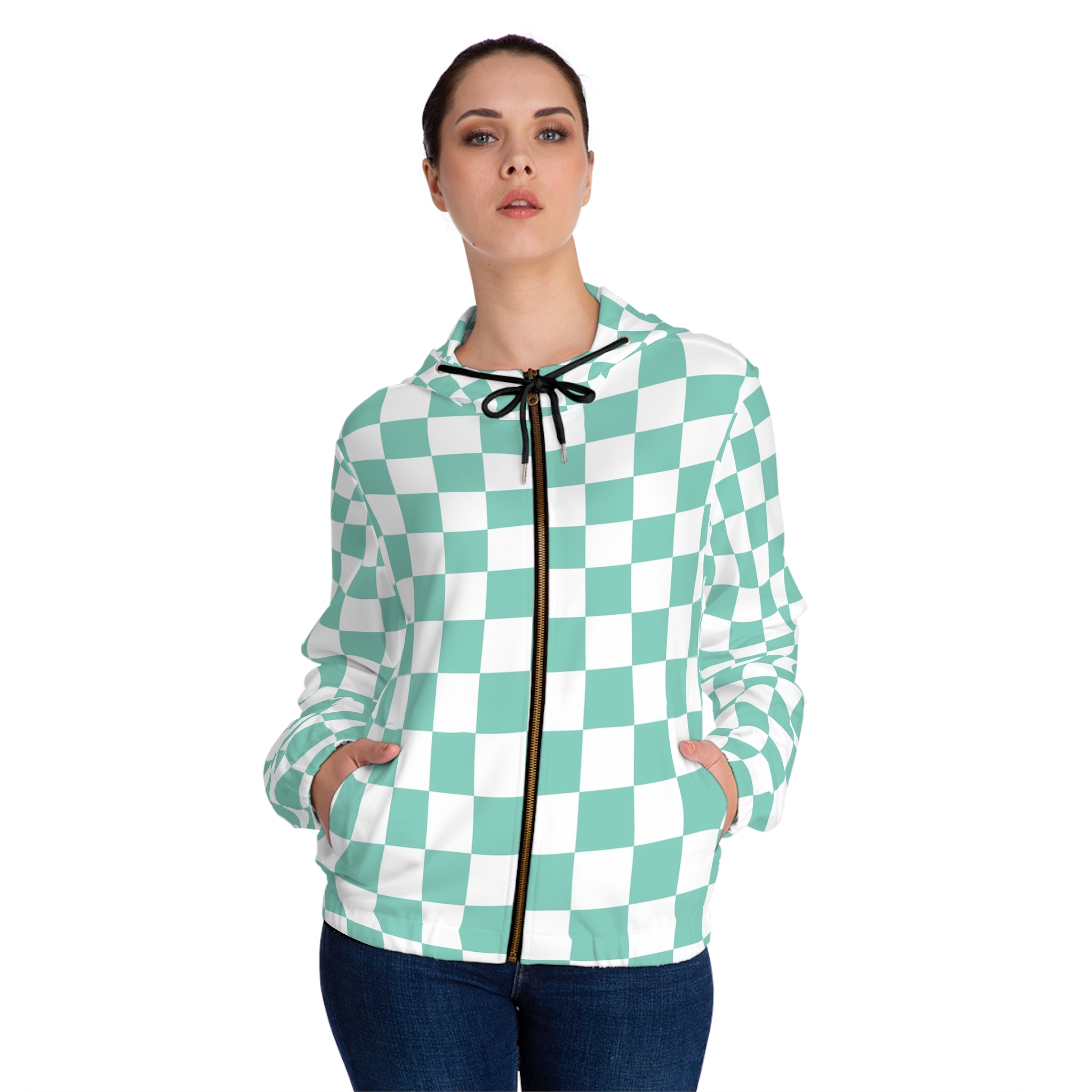 Checkerboard Light Green Women’s Full-Zip Hoodie (AOP), Artsulli - Art is Long, Life is Short, All Over Prints, , , , , , , 