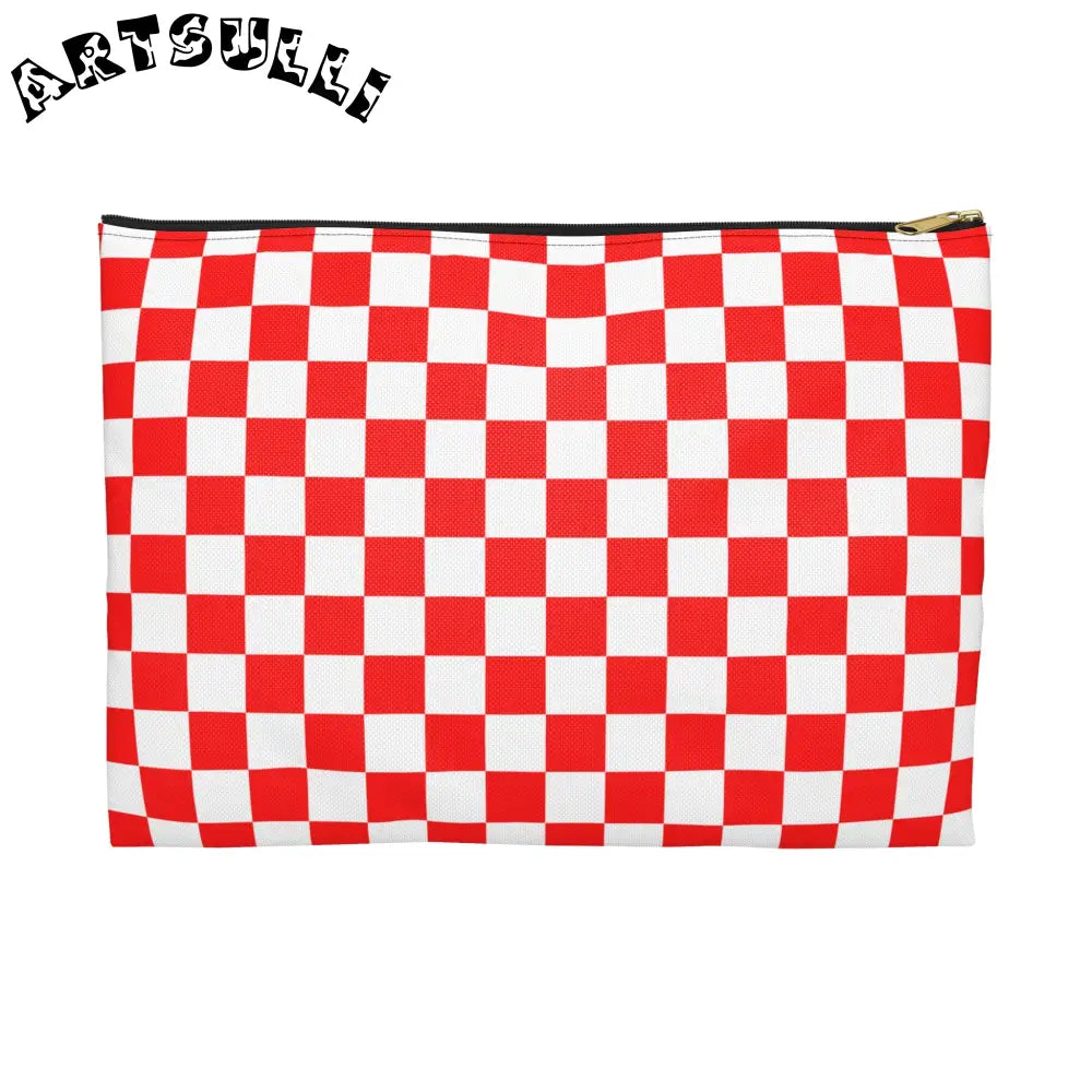 JAKKOUTTHEBXX Checkerboard Red and White Accessory Pouch
