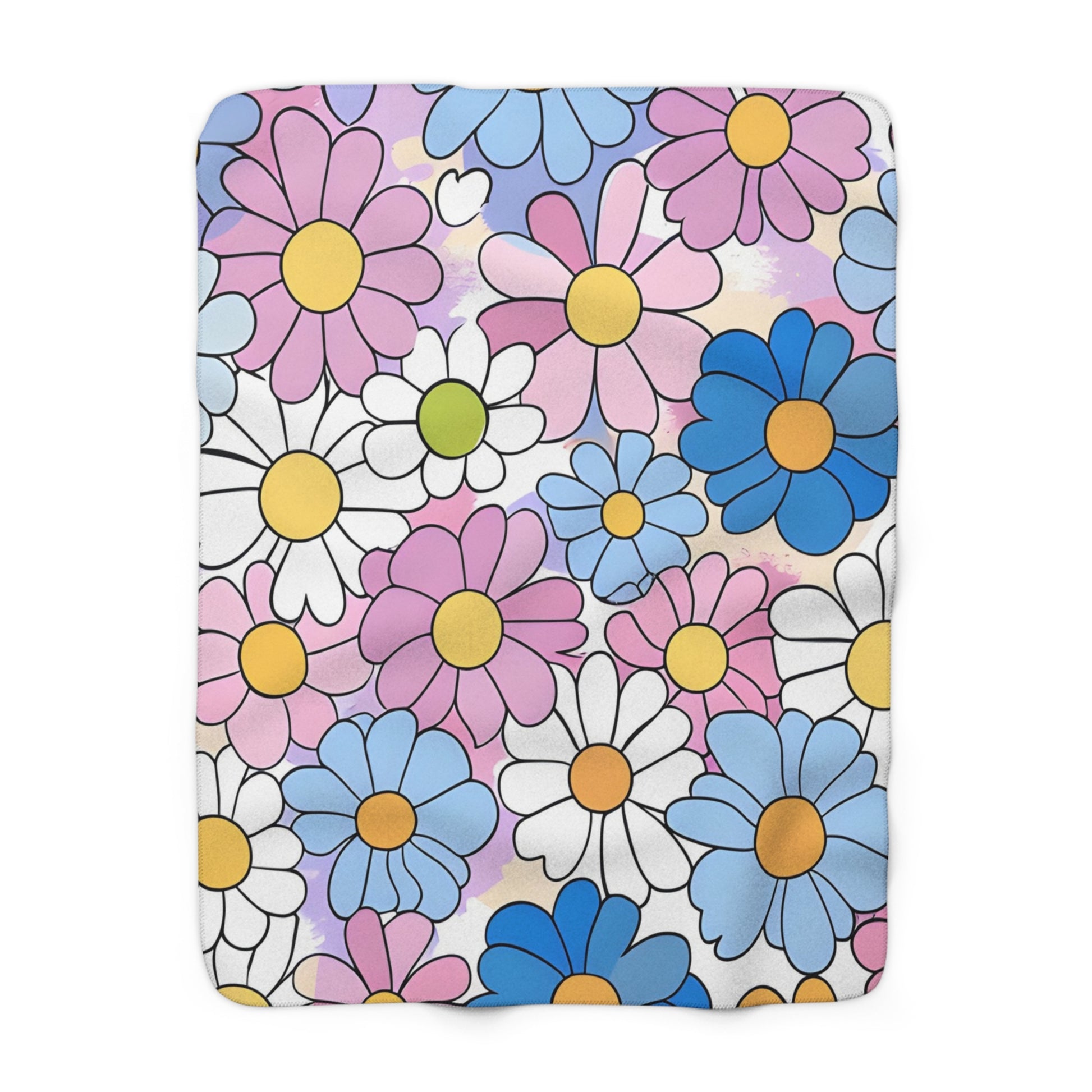 Flower Hour Purple and Blue Sherpa Fleece Blanket, Artsulli - Art is Long, Life is Short, Home Decor, Size, 50" × 60", , , , , 52430127309842