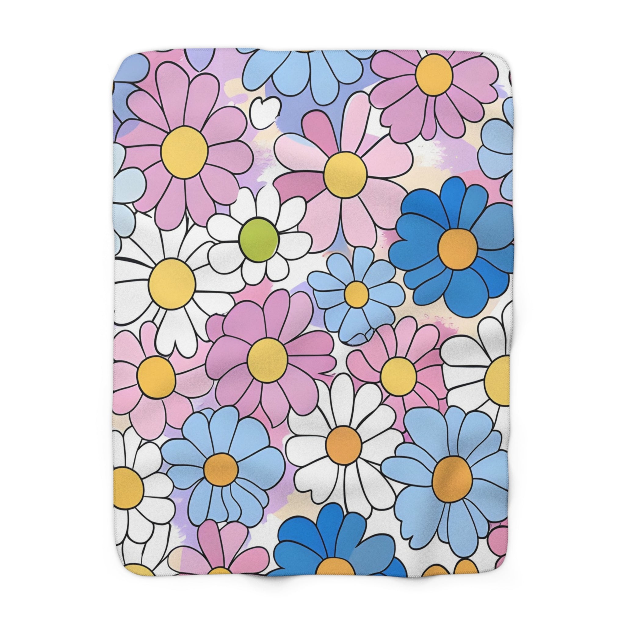 Flower Hour Purple and Blue Sherpa Fleece Blanket, Artsulli - Art is Long, Life is Short, Home Decor, Size, 50" × 60", , , , , 52430127309842