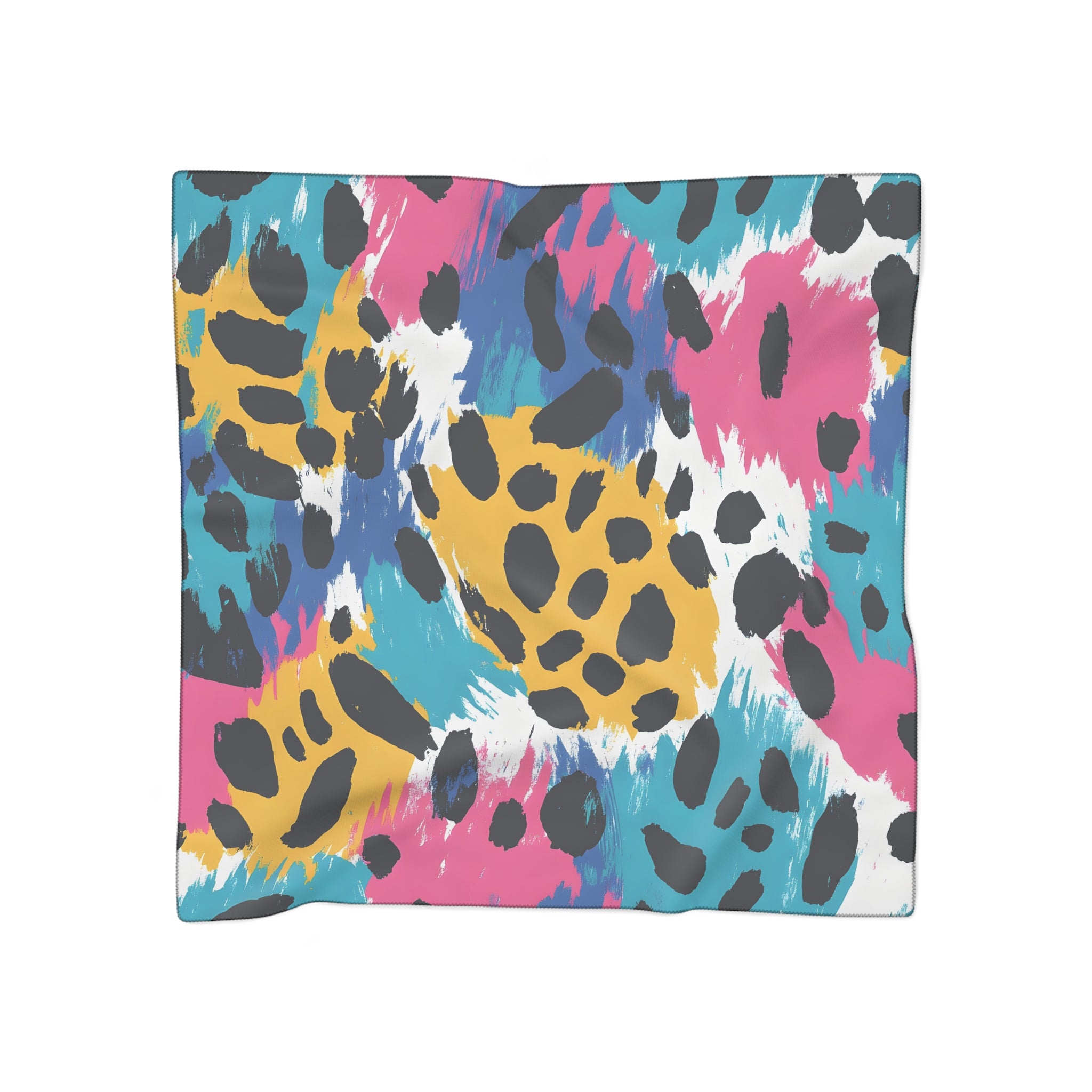 Leopard Print x Paint Brush Strokes Multi-Color Poly Scarf, Artsulli - Art is Long, Life is Short, Accessories, Color, Poly chiffon, Size, 25" × 25", , , 31978633548193270425