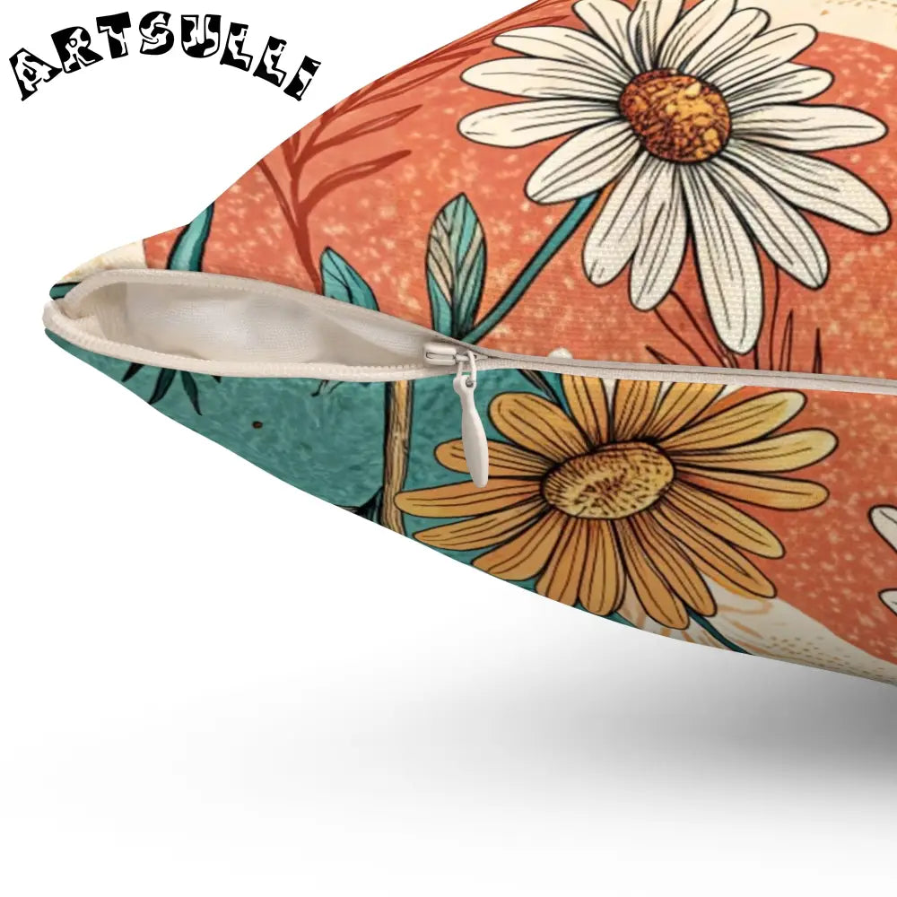 JAKKOUTTHEBXX Retro Daisy Dream Spun Polyester Square Pillow