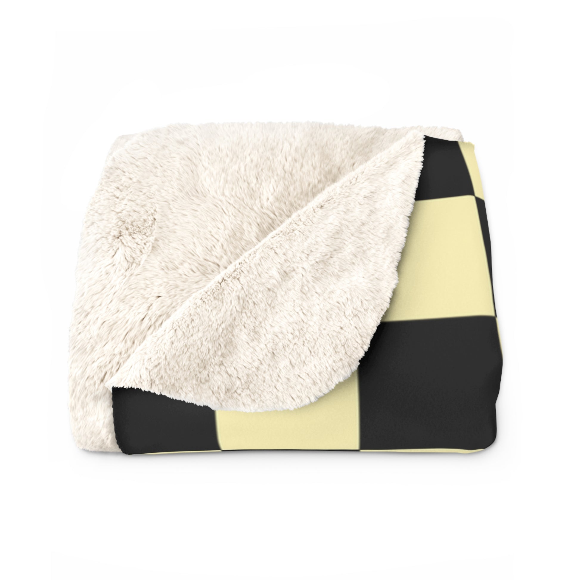 Checkerboard Black and Yellow Sherpa Fleece Blanket, Artsulli - Art is Long, Life is Short, Home Decor, , , , , , , 