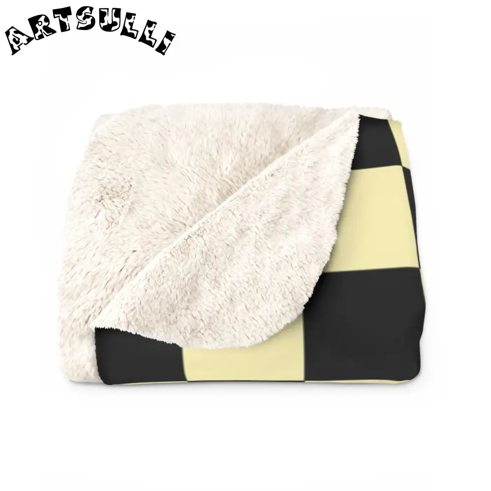 JAKKOUTTHEBXX Checkerboard Black and Yellow Sherpa Fleece Blanket